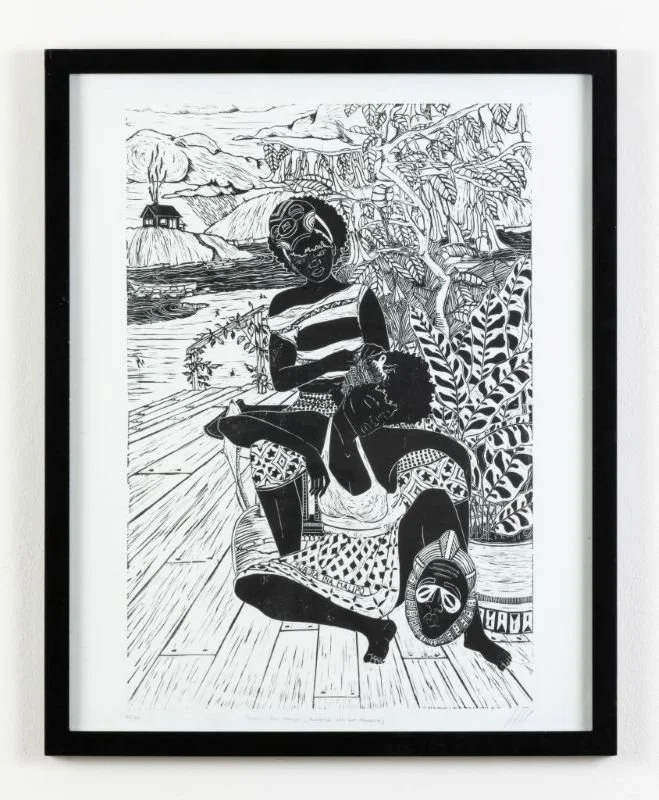 Subira Ina Malipo (Patience has its reward) (2021)- 20x16in., Linocut, handprinted ink on watercolor paper