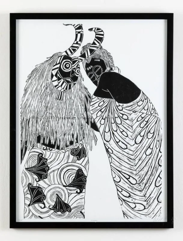 Ancestors (2024) - 24x18 in., Linocut, handprinted ink on watercolor paper