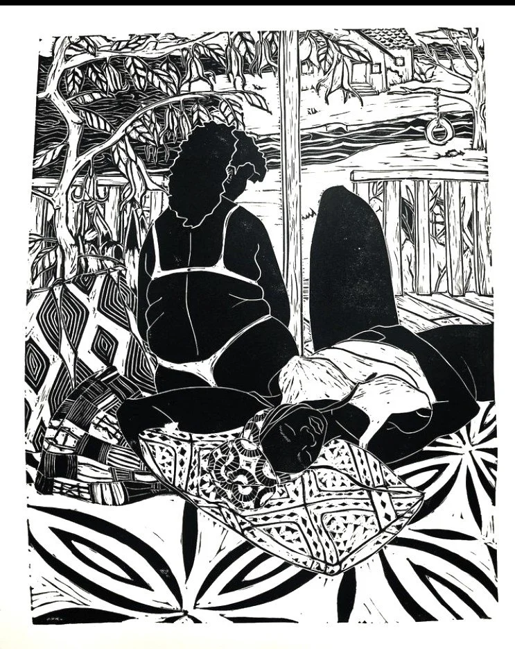 Messy (2022) - 14x11 in., Linocut, handprinted on watercolor paper