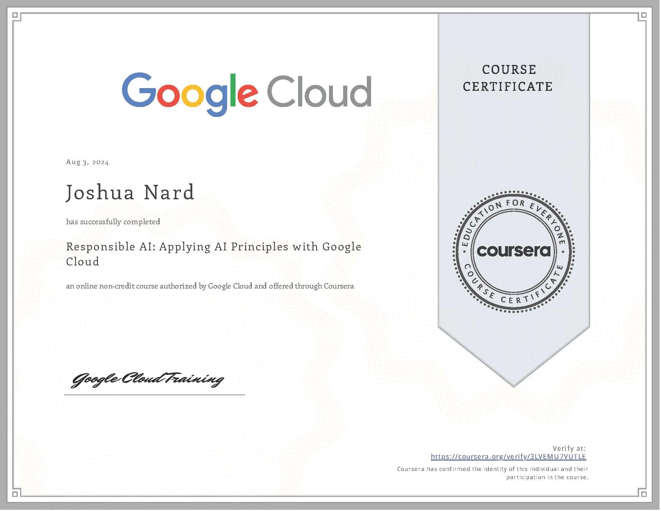 Responsible Al: Applying AI Principles Google Cloud Certificate