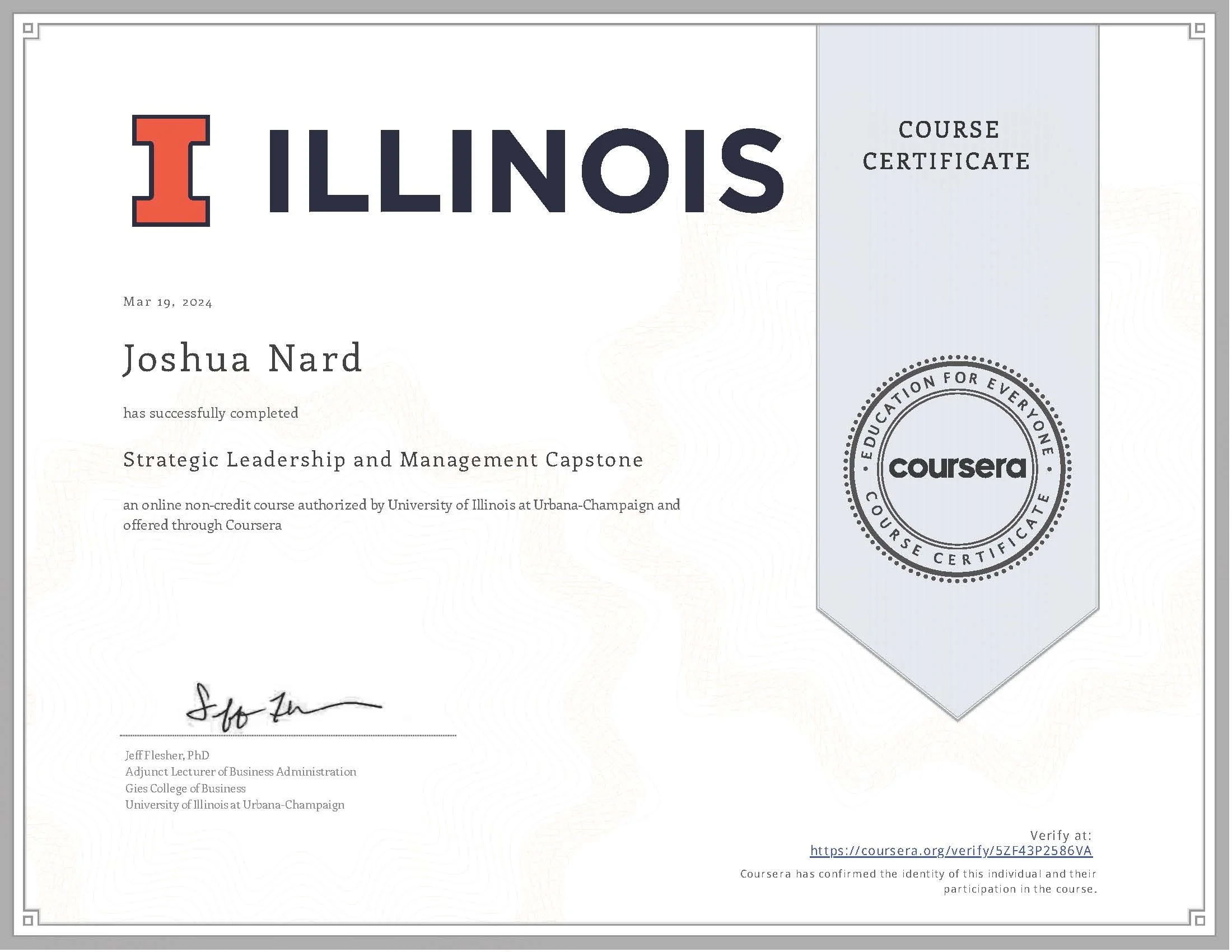 UofI Business School: Strategic Leadership & Management Capstone Certification