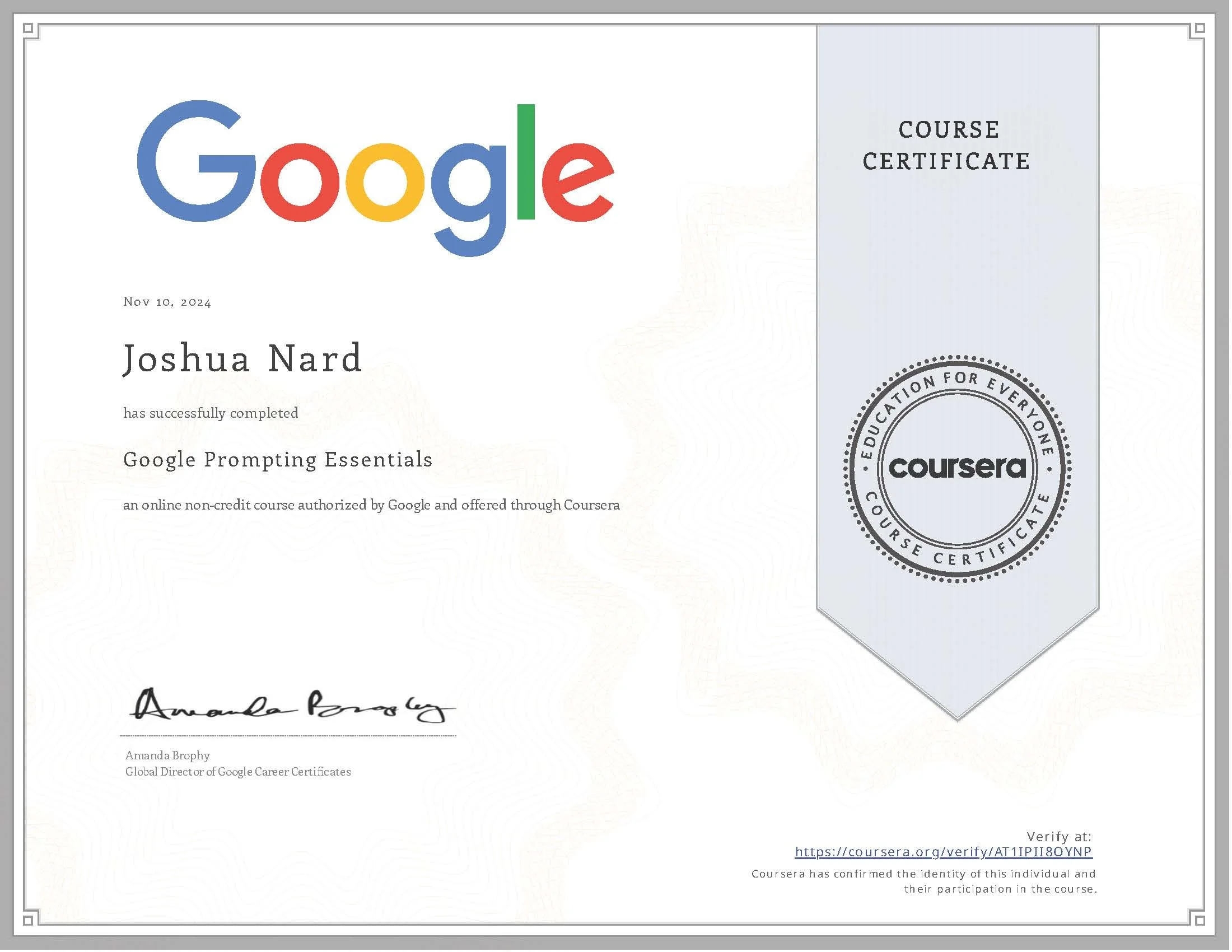Google Prompting Essentials Certification