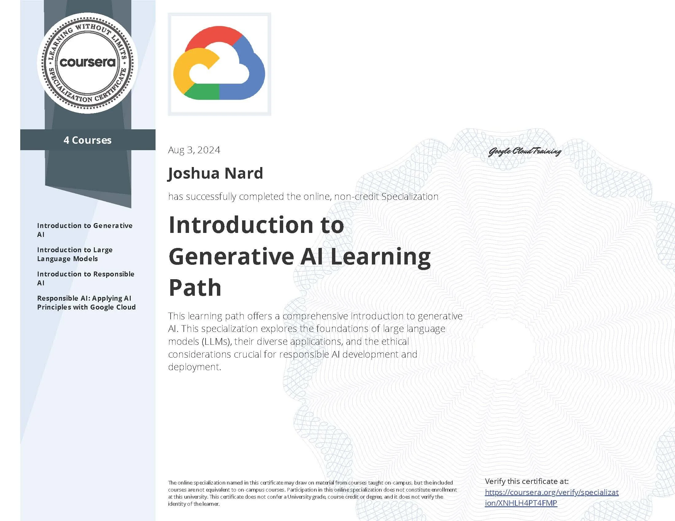 Introduction to Generative Al Learning Certificate