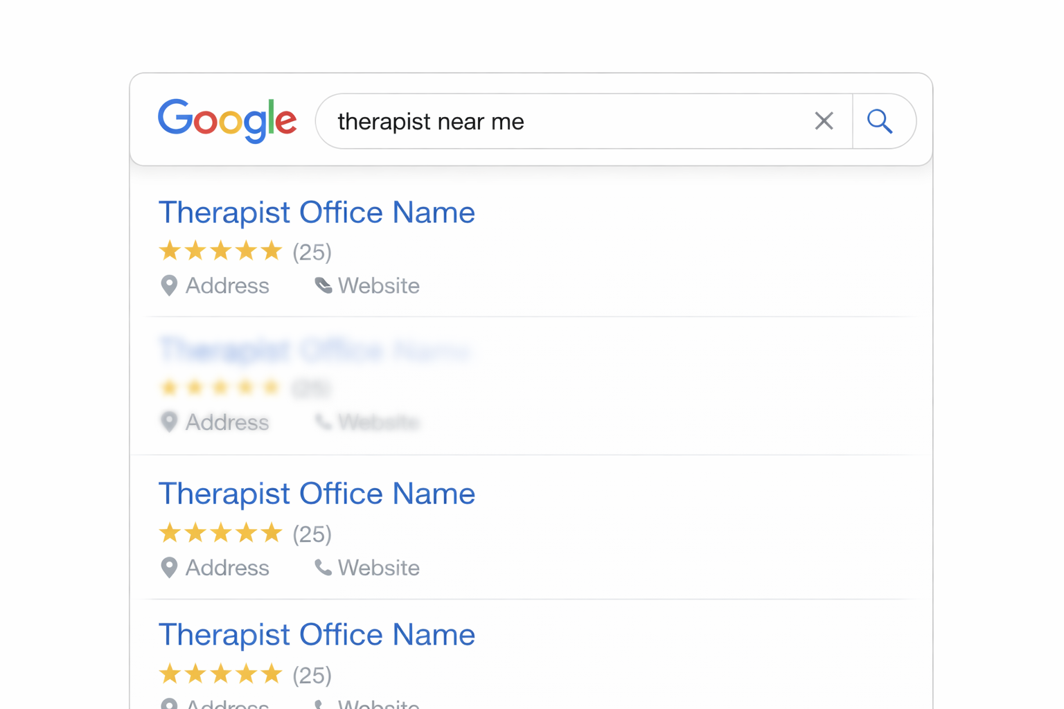 Therapist website not appearing in Google search results for local therapy services