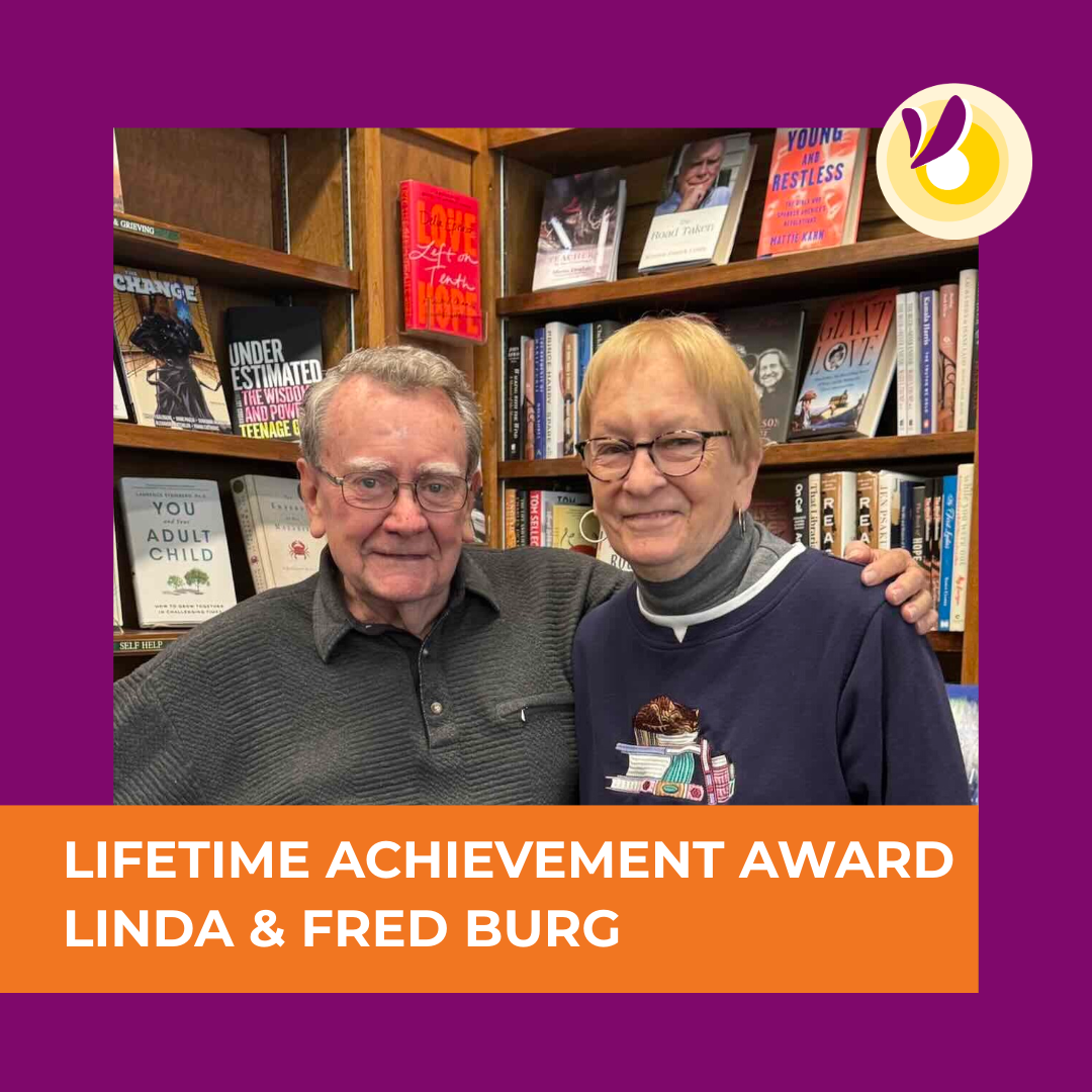 Lifetime Achievement Award | Linda & Fred Burg

Promotional graphic recognizing Linda and Fred Burg as recipients of the Lifetime Achievement Award at the Wauwatosa Public Library Foundation's 25th Silver Jubilee. Part of a coordinated social media c