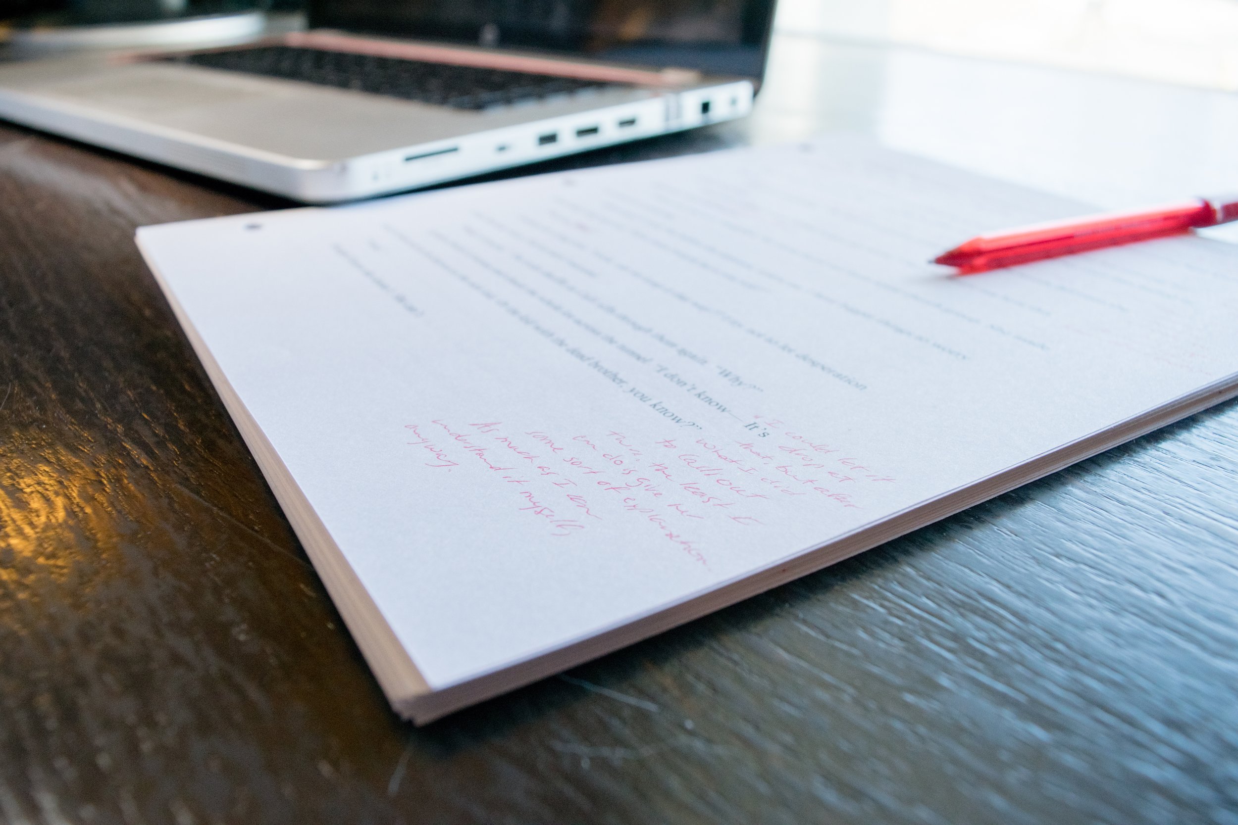 Editor commentary with red pen