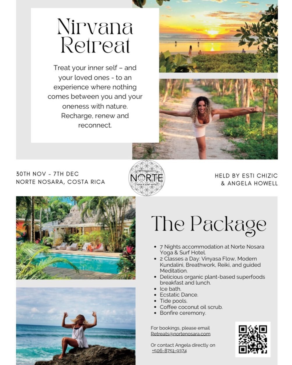 So excited about this !! ❤️🙌👏

Join myself &amp; @estichizic for this experience @nortenosara 💕

Nirvana Retreat 
November 30th - December 7th 

A week of Yoga, Breathwork, Reiki, Guided Meditations, Organic plant-based superfoods, sunsets, ocean 