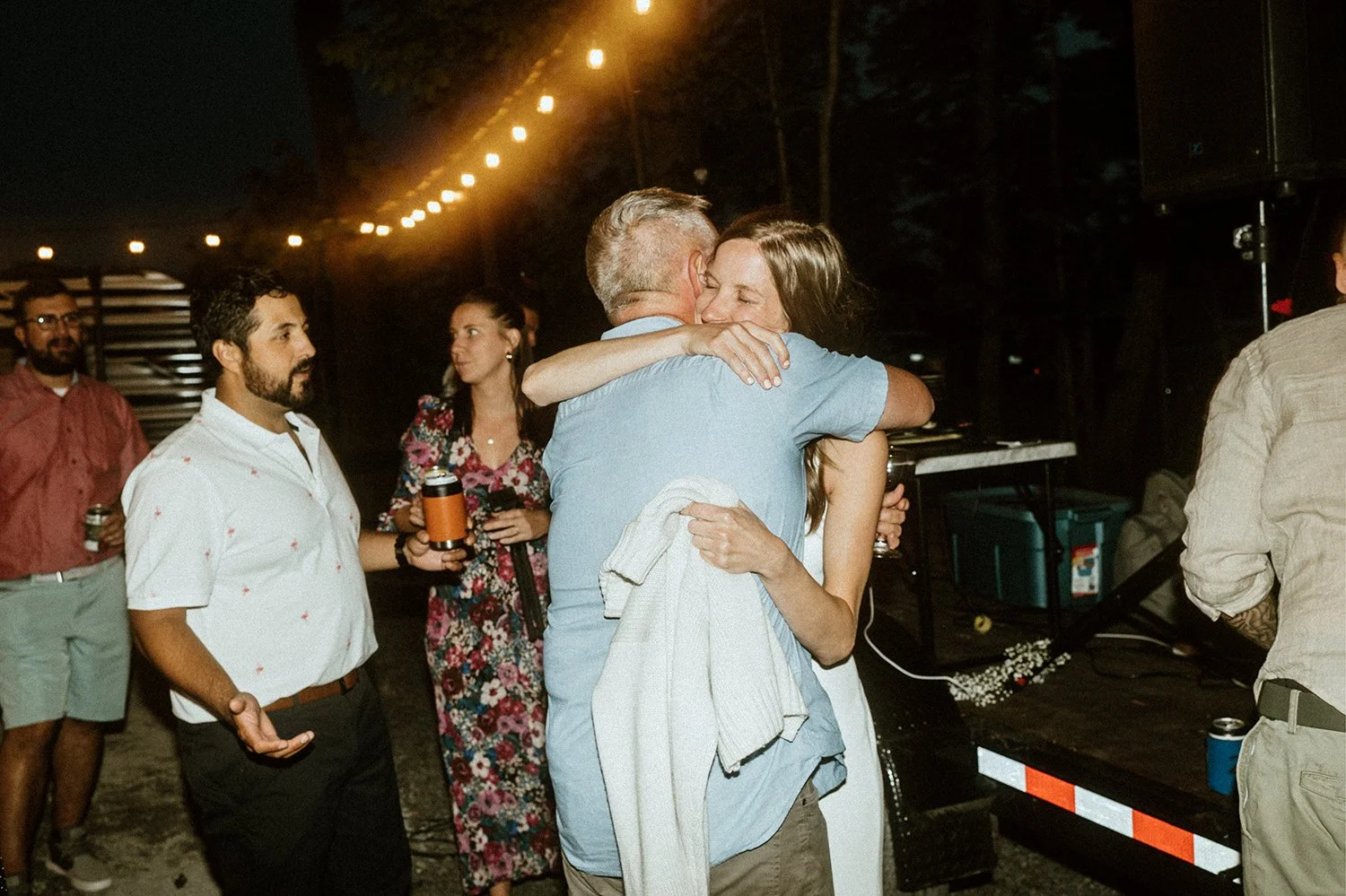 Film photo of guests on the dancefloor at a small backyard wedding in toronto