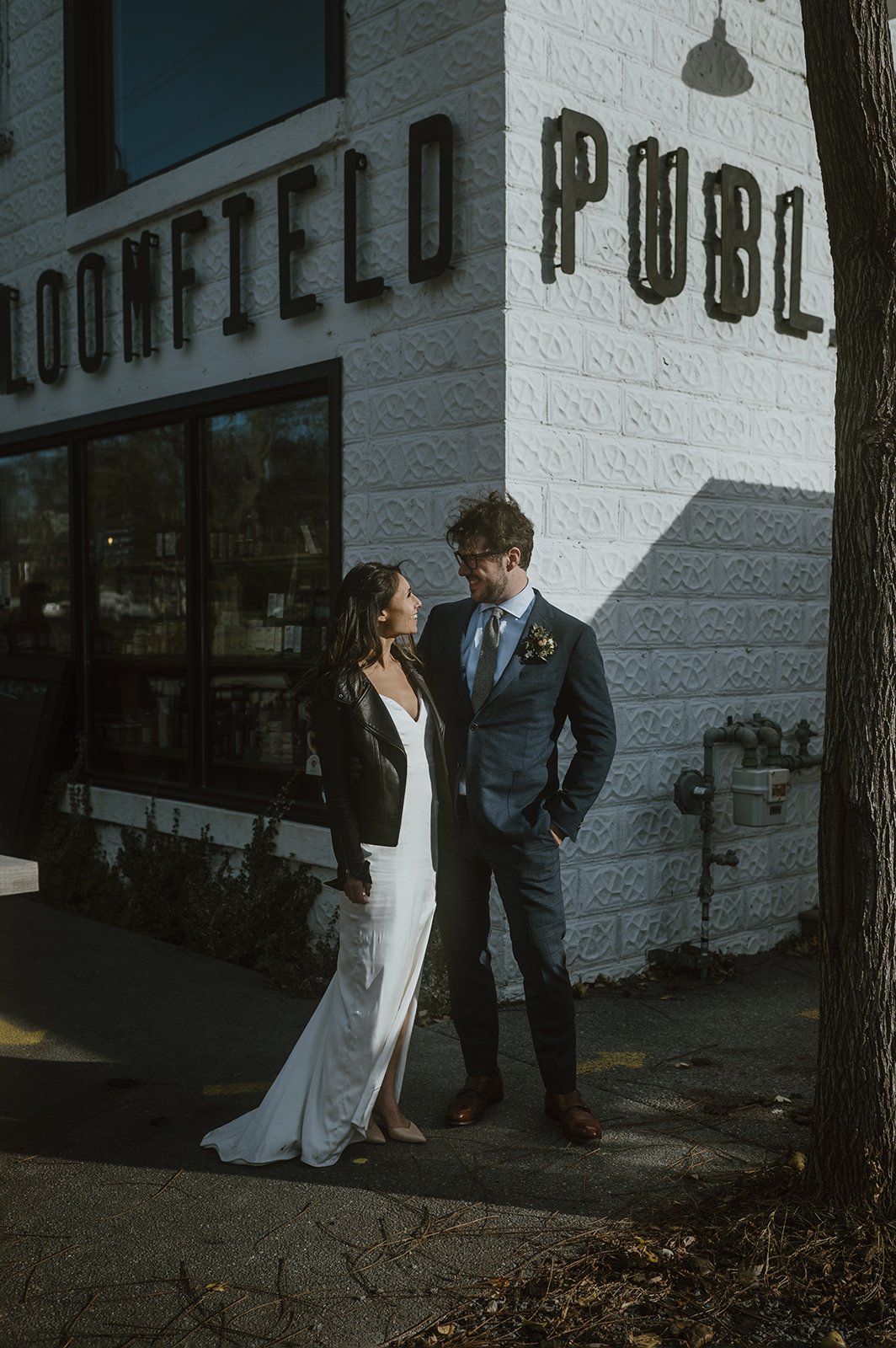 bride and groom street photo of them in prince edward county after their elopment