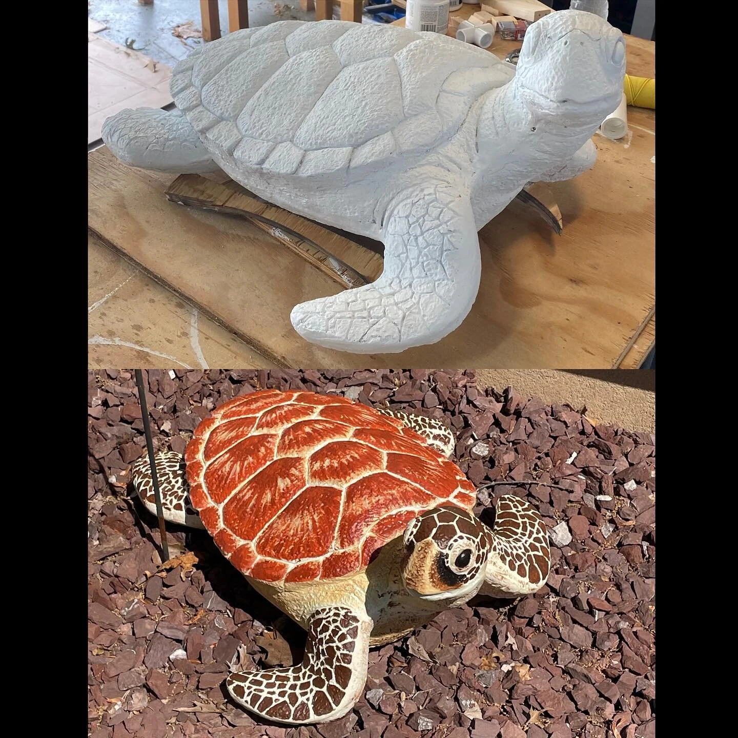 Turtle glow up! Did you know the Woodsy Crafter does more than just wands? 

This turtle&rsquo;s owner reached out about giving the garden statue a more realistic look. Have a project you want altered, spruced, or finished? Reach out via the link in 
