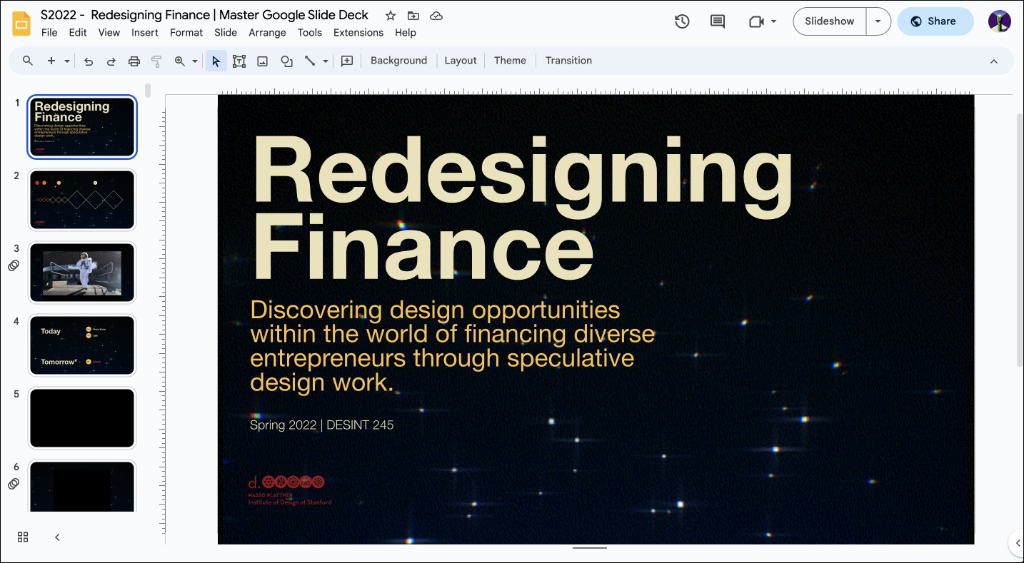 Later-Stage: A parent deck in Google Slides for all course lecture slides