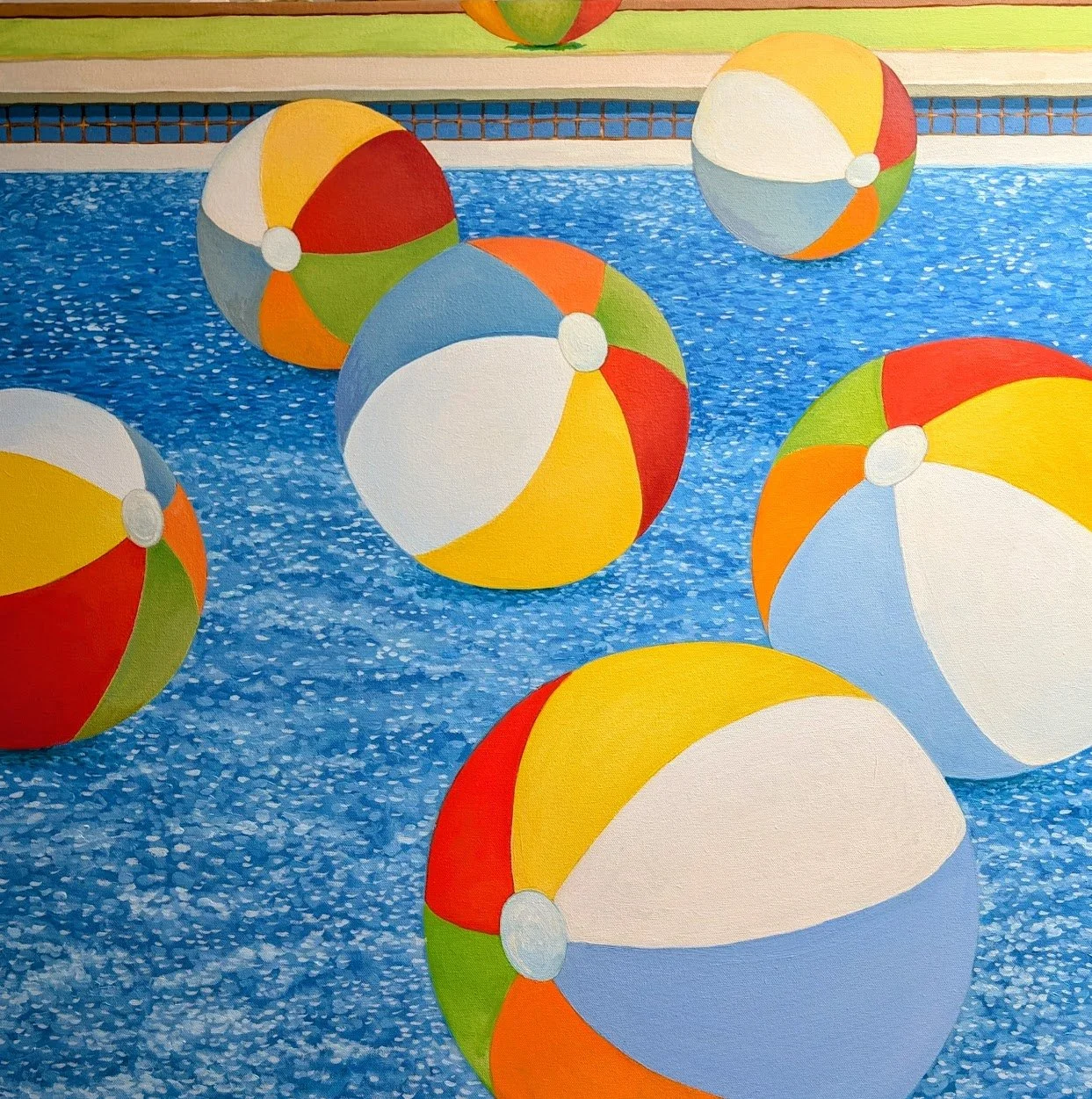 Beach Balls in a Pool. 30"x30" ,2026. Oil on Canvas. 