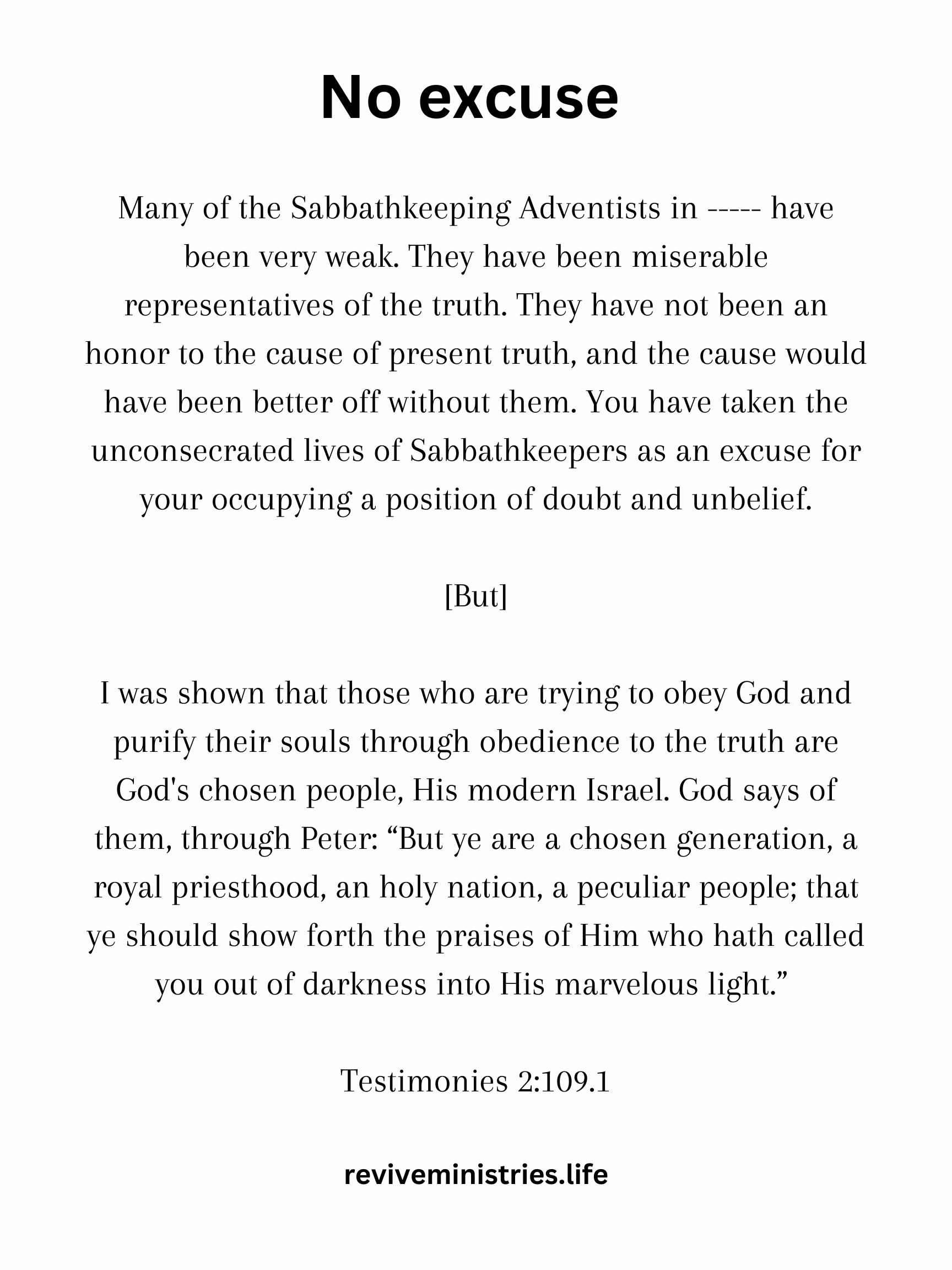 No Excuse - Be the Light