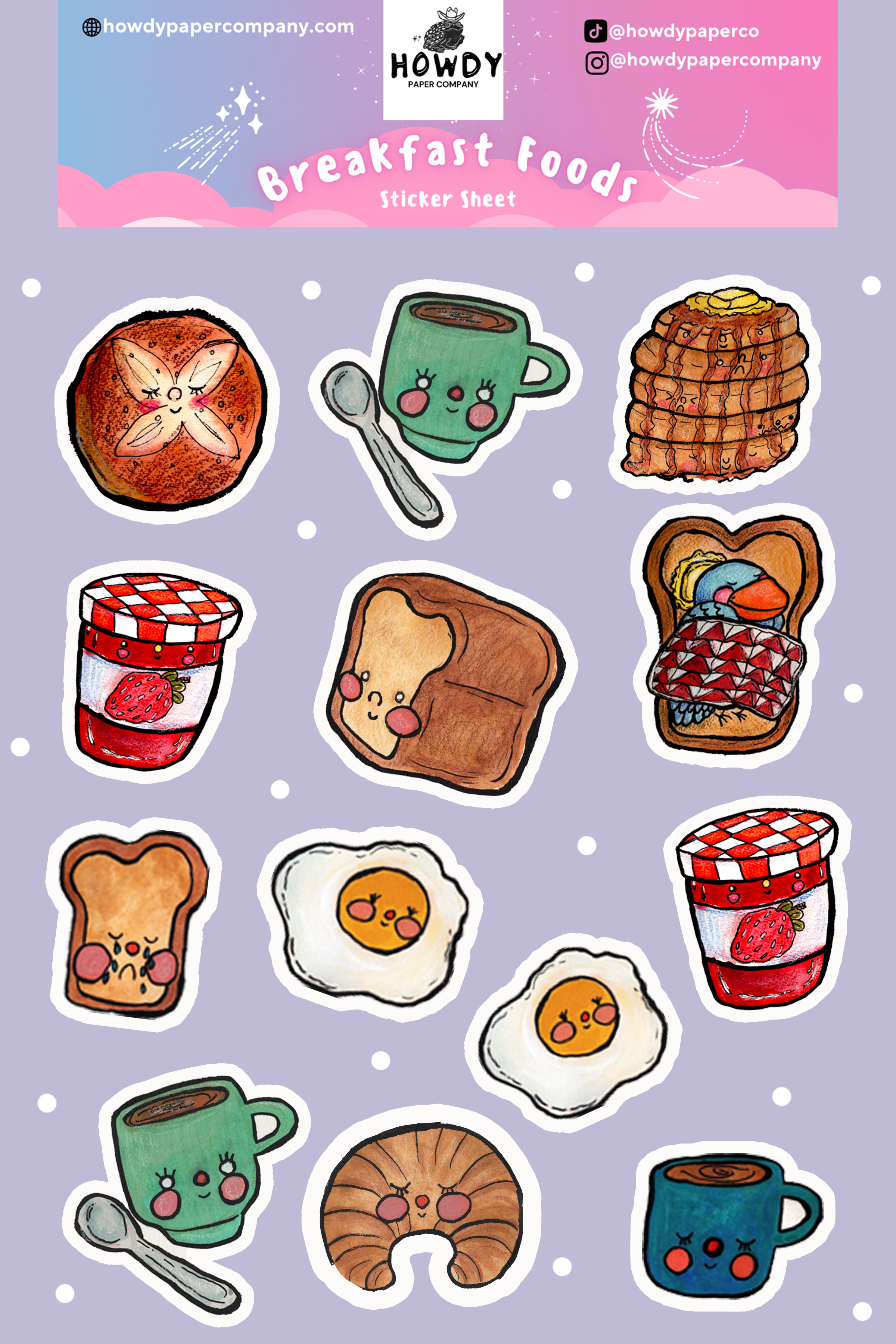 Breakfast Foods Sticker Sheet — Howdy Paper Company