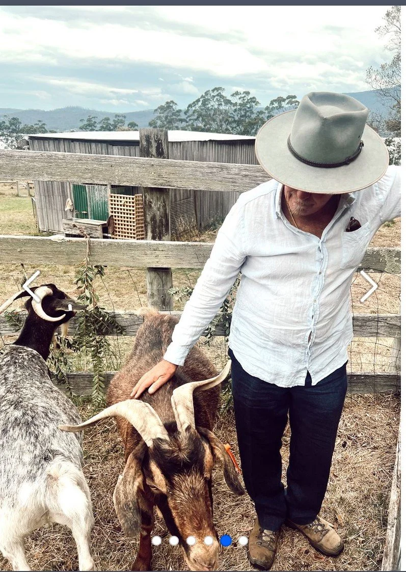 Man patting goat
