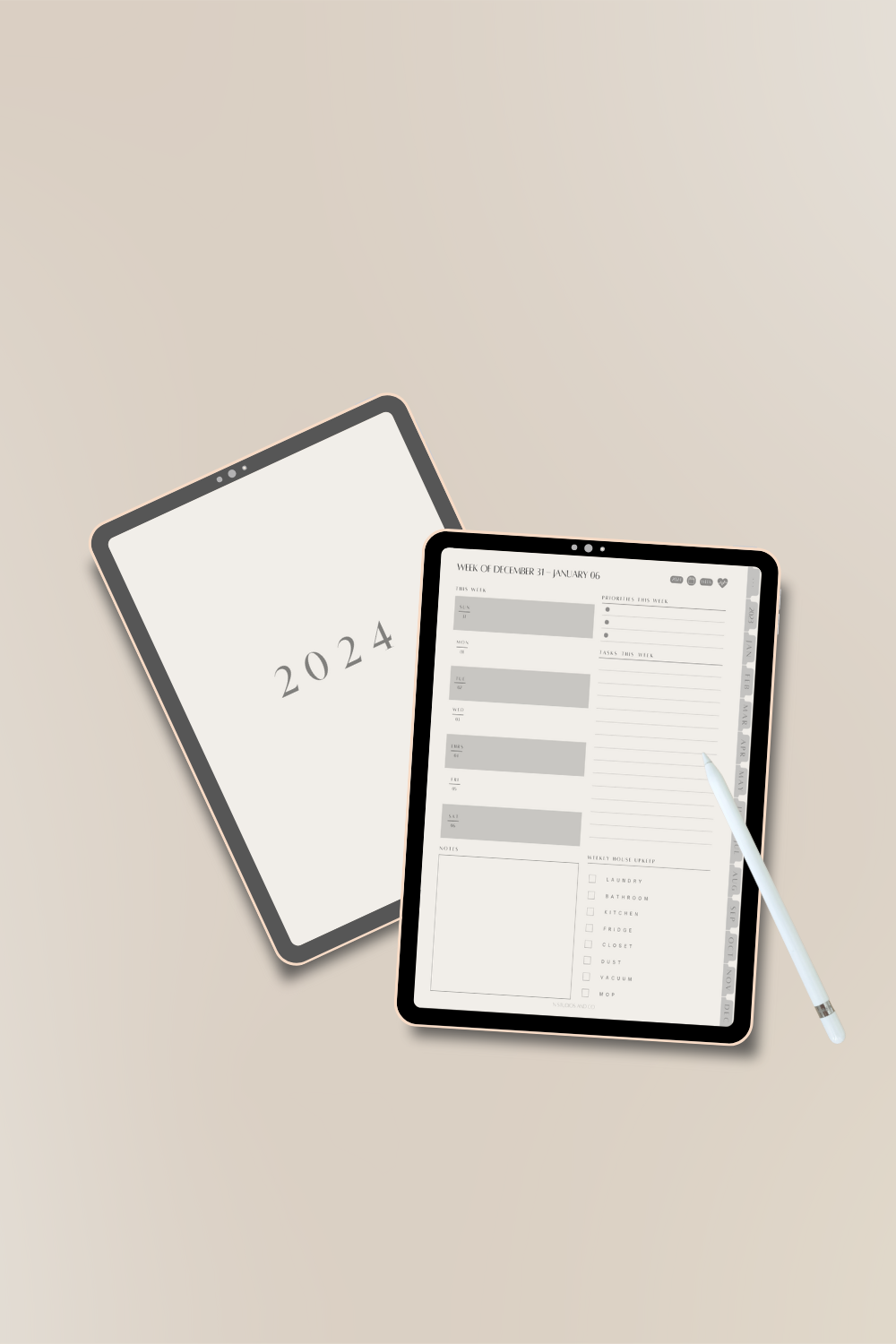 Ultimate 2024 Yearly Digital Planner [Tan] for iPad and Tablet