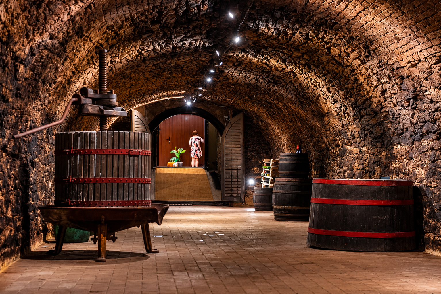 Warmly Lit Historic Wine Cellar Tunnel.png