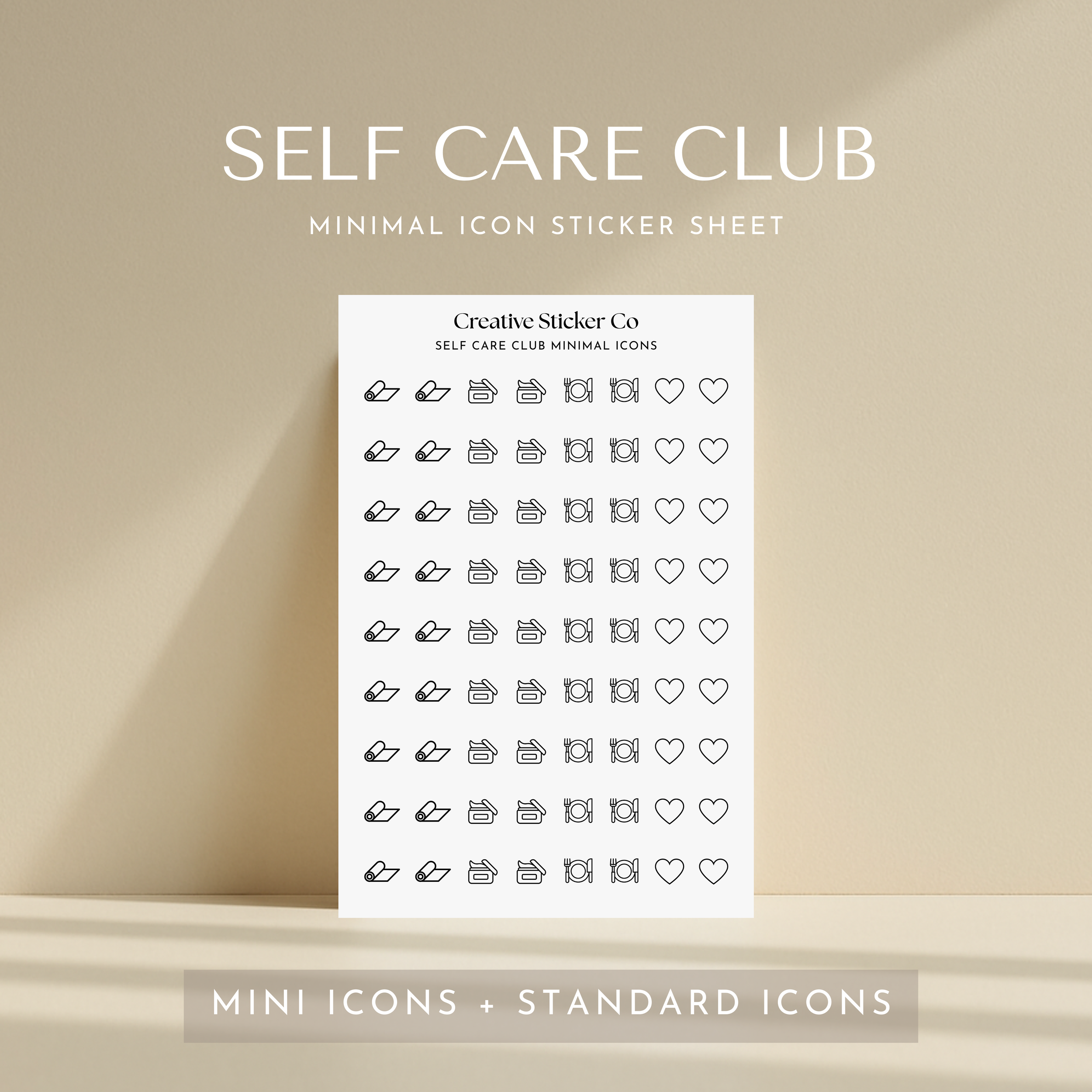 SELF CARE CLUB Minimal Icon Sticker Sheet - Creative Sticker Co.png