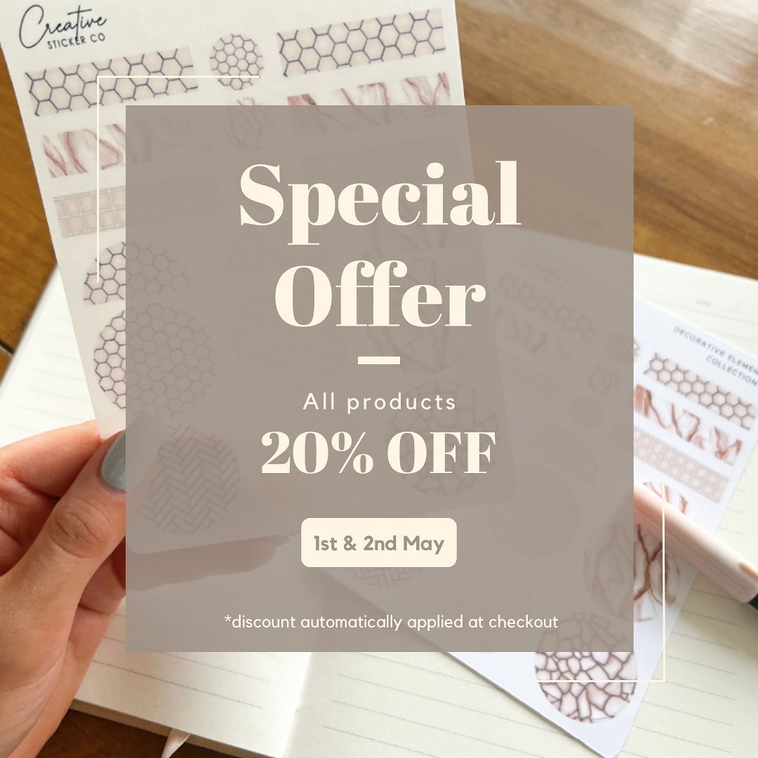 ⚡️ SPECIAL OFFER 2 days only ⚡️ 
20% off site wide
Discount applied at checkout

Stock up now!
.
.
.
.
#plannerstickers #decorativestickers #stickersale #plannersale #functionalstickers