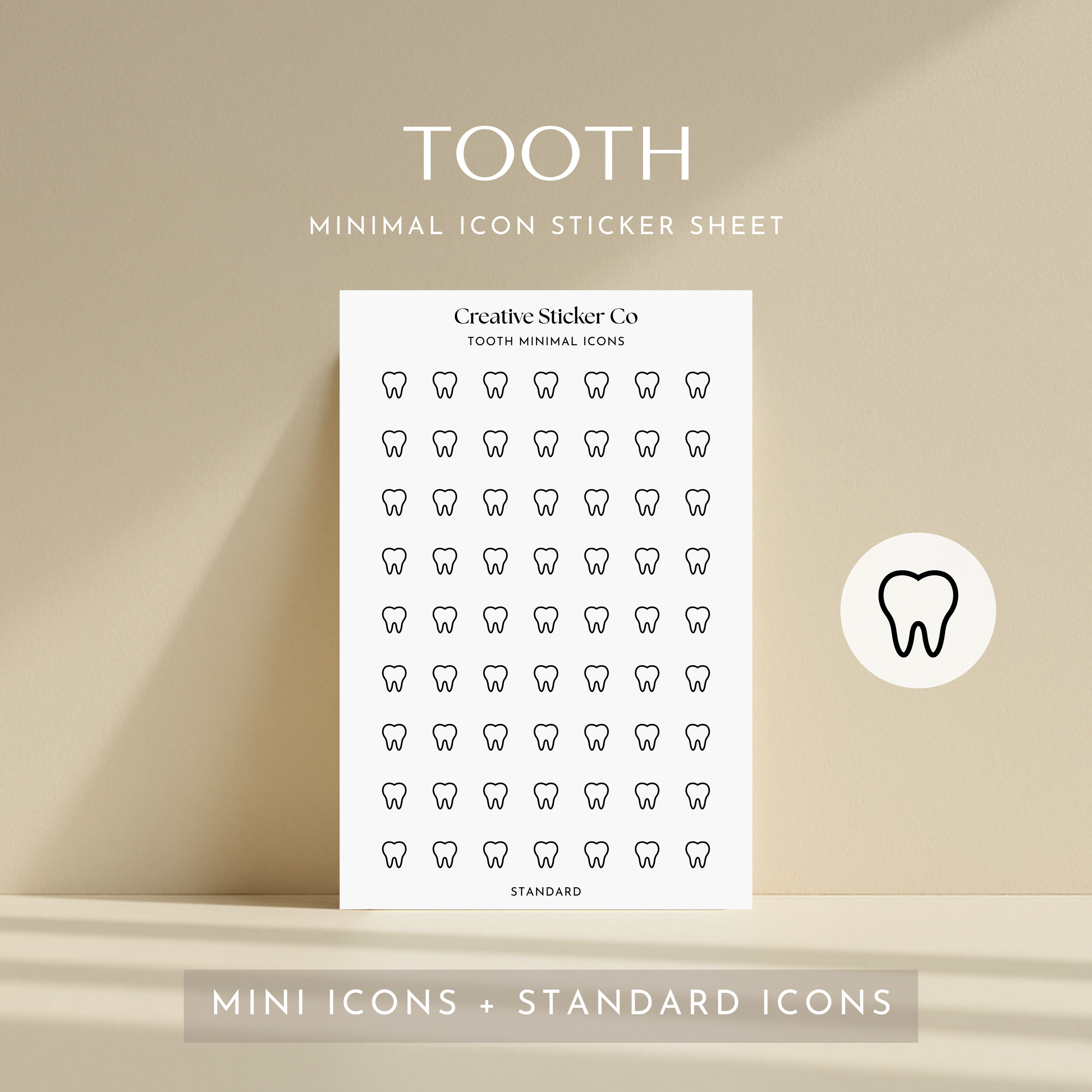 TOOTH Minimal Icon Sticker Sheet - Creative Sticker Co.png