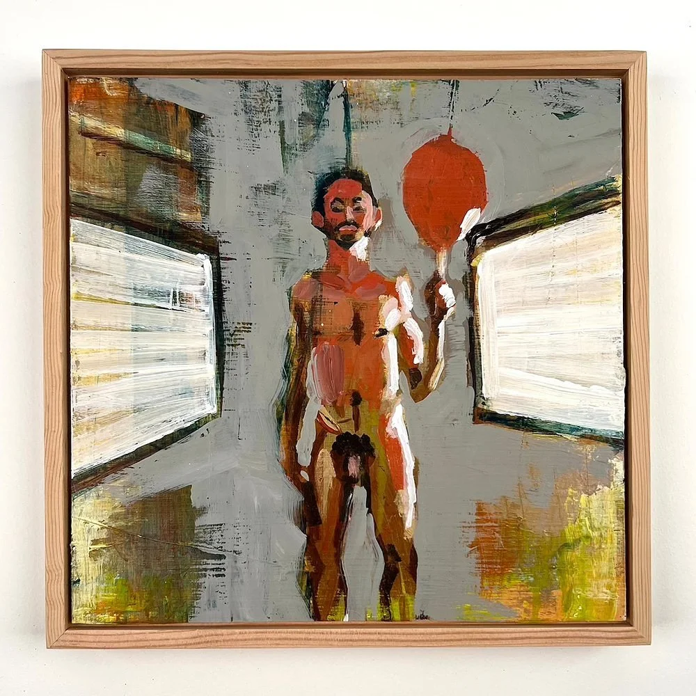 This painting, "Happy Birthday" , based on a photo by a photographer who does self portraits in unique setups, finally sold! I am searching and searching for the original photographer so if you recognize this work please let me know! I beli