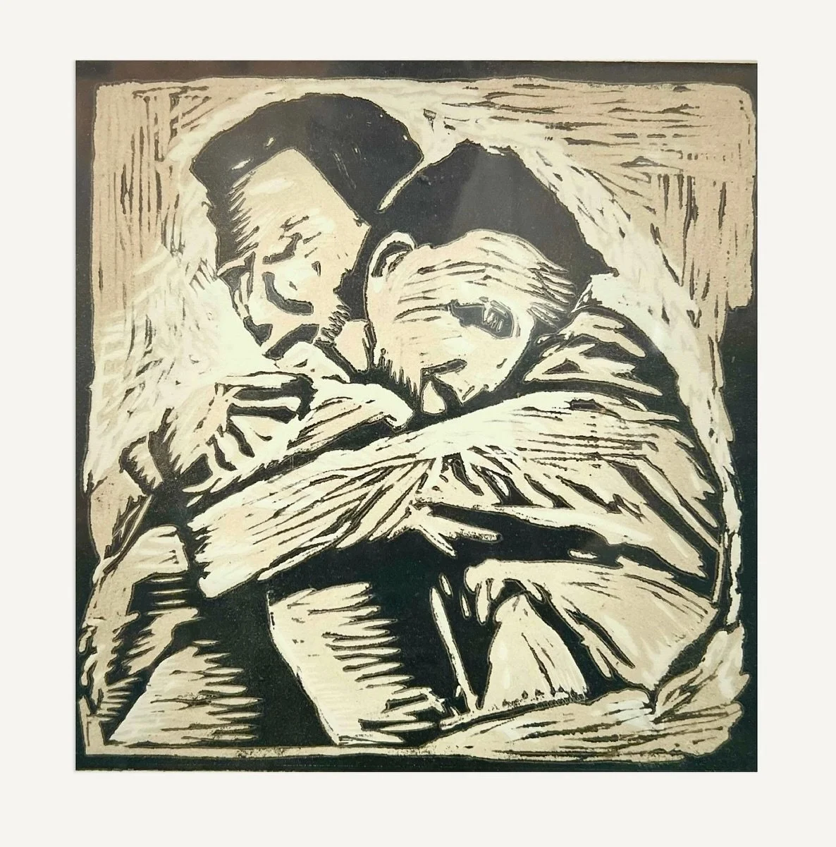 "Reunion", 1986
Linocut print on Rives

Amazing how I circled back to themes of intimacy and connection after decades trying everything else.