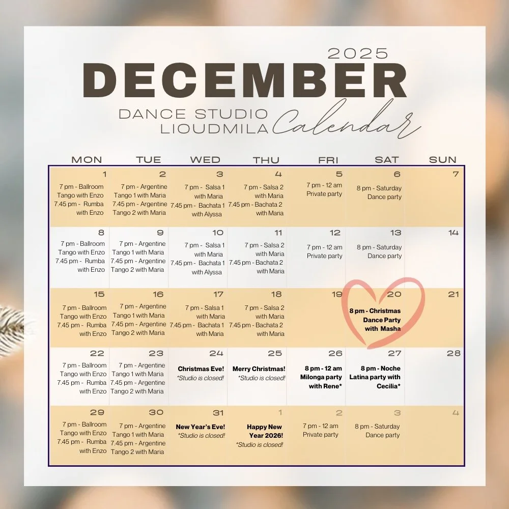 Calendar December 2025 Dance studio lioudmila alexandria va.