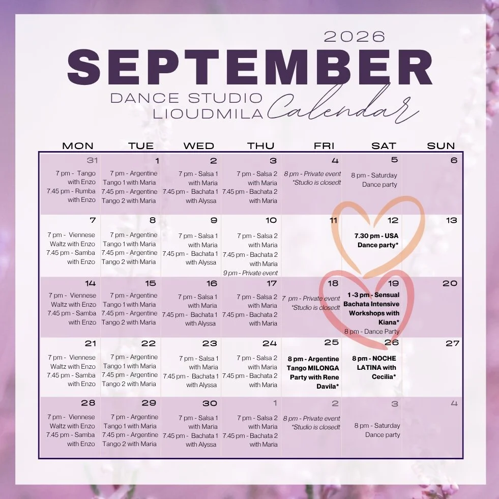 Calendar September 2026 dance studio lioudmila alexandria va
