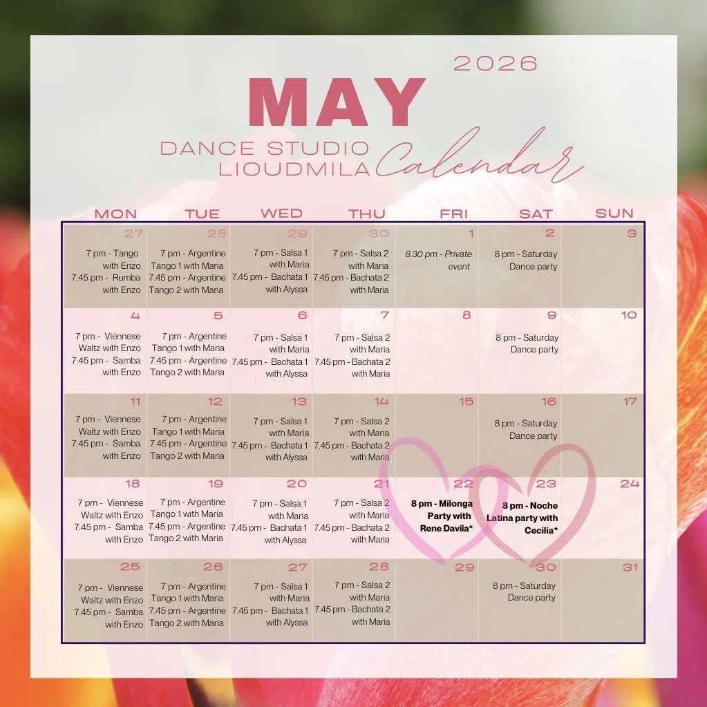 Calendar Dance studio lioudmila may 2026 alexandria va