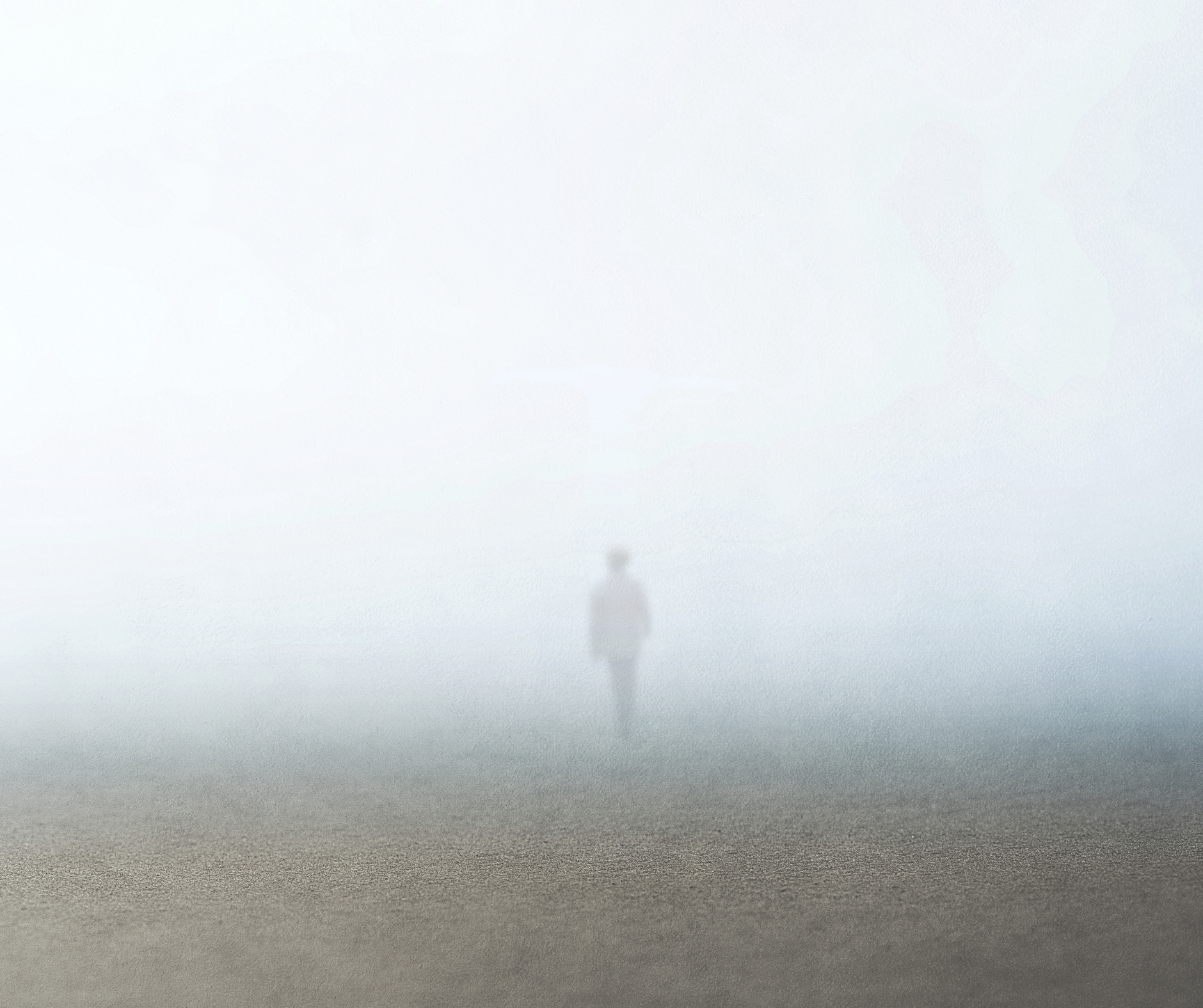 A minimalist shot of a single silhouette walking into a thick, obscuring white mist, representing the childhood experience of navigating an unpredictable environment where fawning was the only way to find a path to safety.