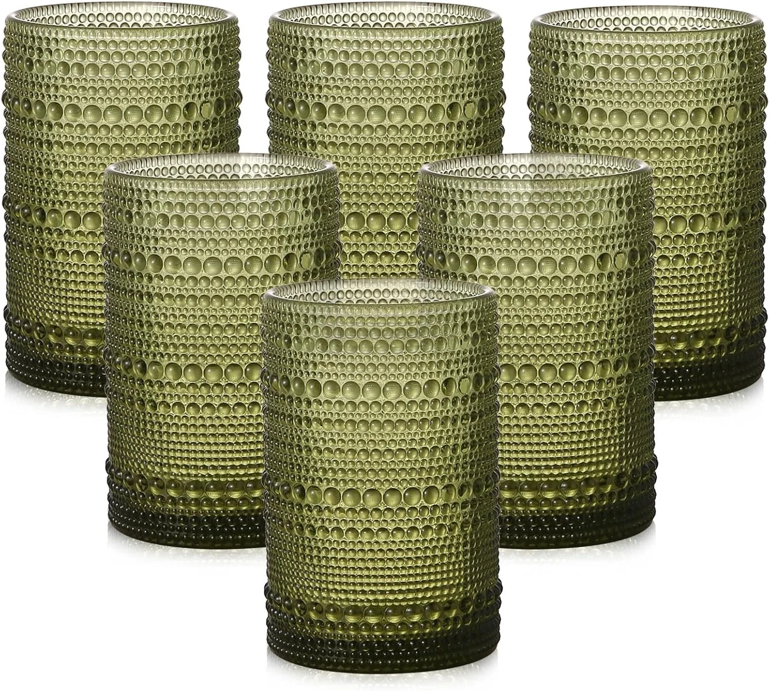 Nine textured candle holders arranged in two rows with a reflective surface.