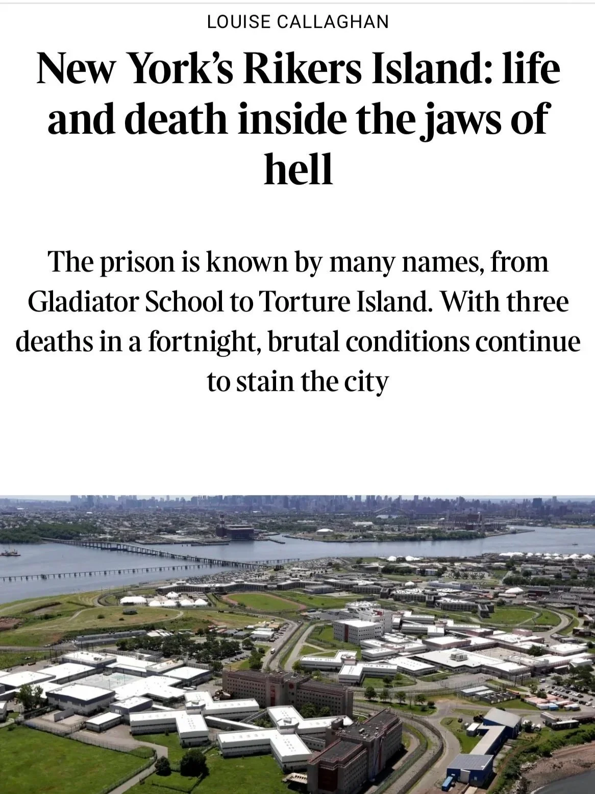 New Feature: New York's Rikers Island: life and death inside the jaws of hell
