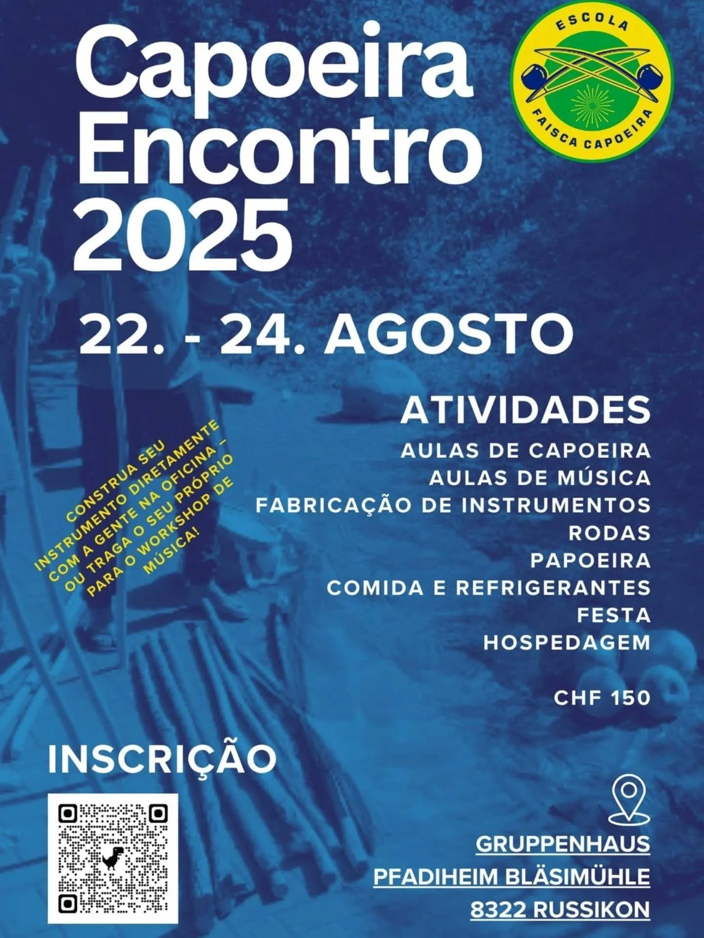 🇧🇷 Nosso evento est&aacute; se aproximando. M&uacute;sica, rodas, treinamentos, papoeira, festa e muito mais. Registre-se hoje mesmo neste link: https://docs.google.com/forms/d/1mOGFogg0Gp65SRwPl8NsZ0wpjnaBR5Dy1c3kR5IB61A/viewform?edit_requested=tr