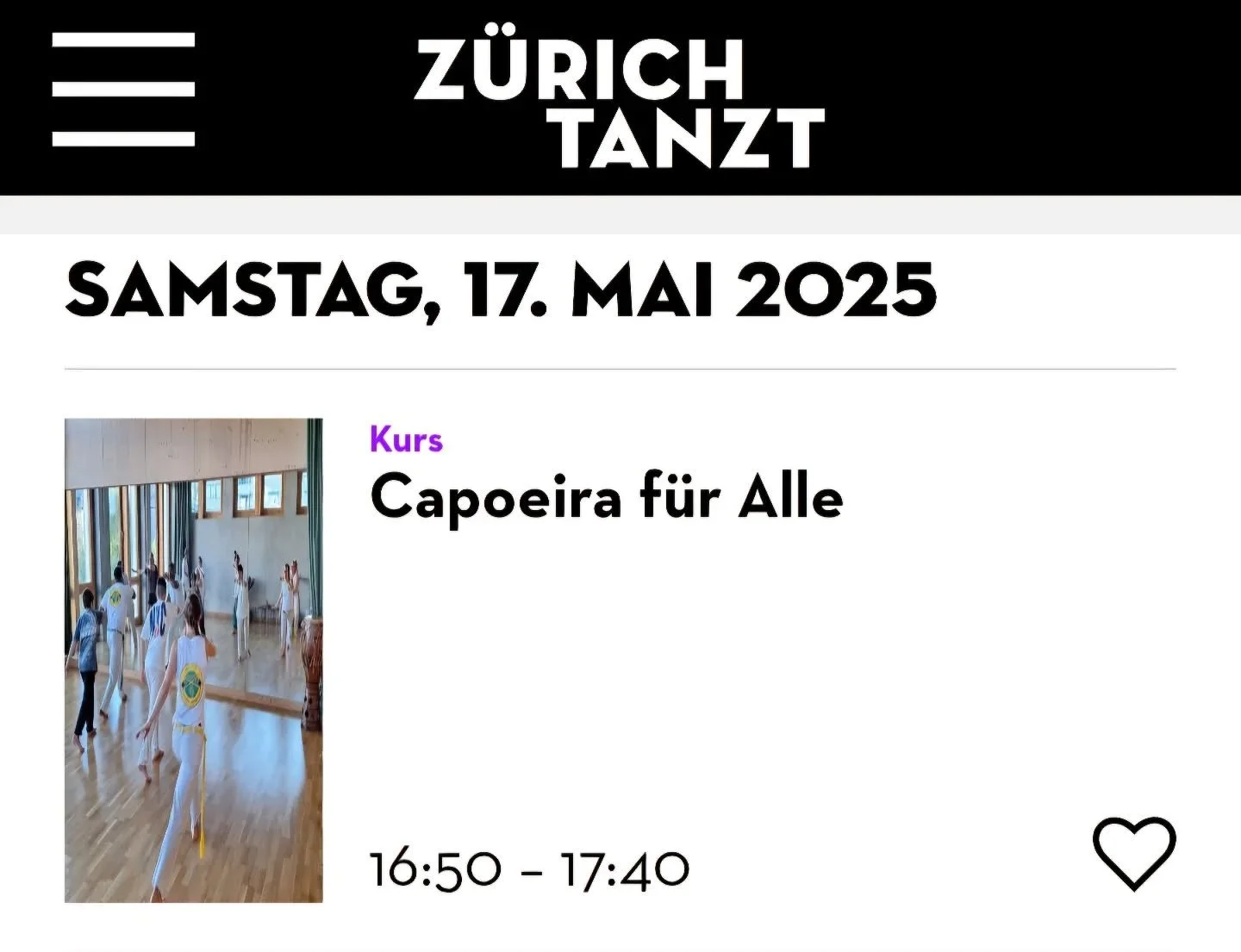 🇧🇷Venham experimentar a capoeira com a gente no Zurich Tanzt em 17 de maio💫

🇨🇭Probiere Capoeira mit uns am 17. Mai am Z&uuml;rich Tanzt aus💫

https://zuerichtanzt.ch/courses/capoeira-fuer-alle/