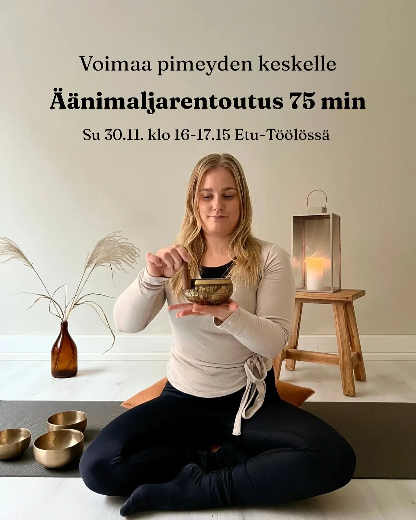 L&auml;mpim&auml;sti tervetuloa rentoutumaan, rauhoittumaan ja laskemaan stressitasoja 75 min pituiseen &auml;&auml;nimaljarentoutukseen 💛✨ &Auml;&auml;nimaljarentoutus vie sinut rauhallisen pehme&auml;&auml;n ja levolliseen olotilaan, aktivoiden pa