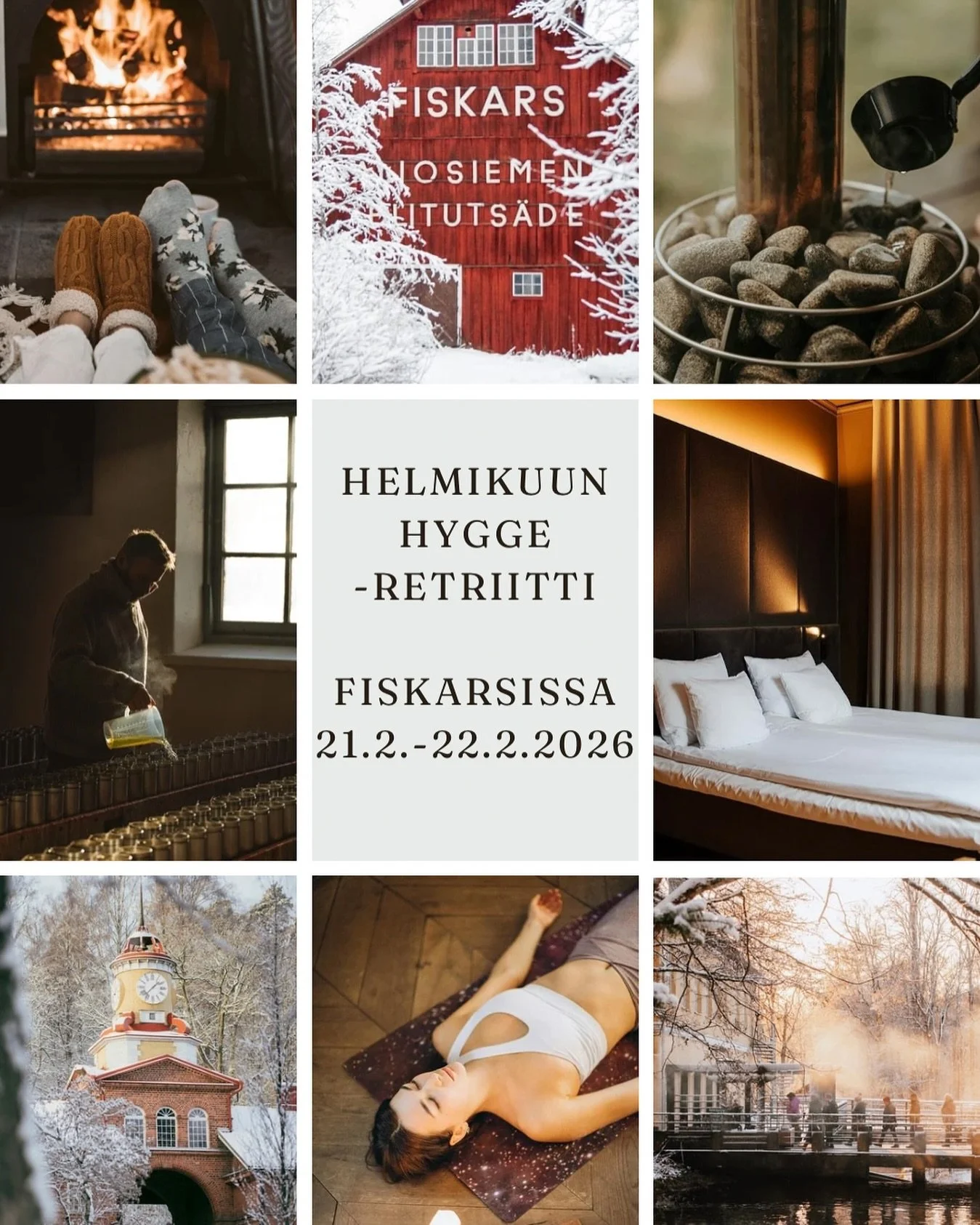 Syd&auml;mellisesti tervetuloa &rdquo;Helmikuun Hygge&rdquo; -retriitille Fiskarsin ruukkikyl&auml;&auml;n 21.2.-22.2.2026 ✨

T&auml;m&auml; lempe&auml; retriitti tarjoaa mahdollisuuden pys&auml;hty&auml;, ladata akkuja ja hyggeill&auml; niin lempe&a