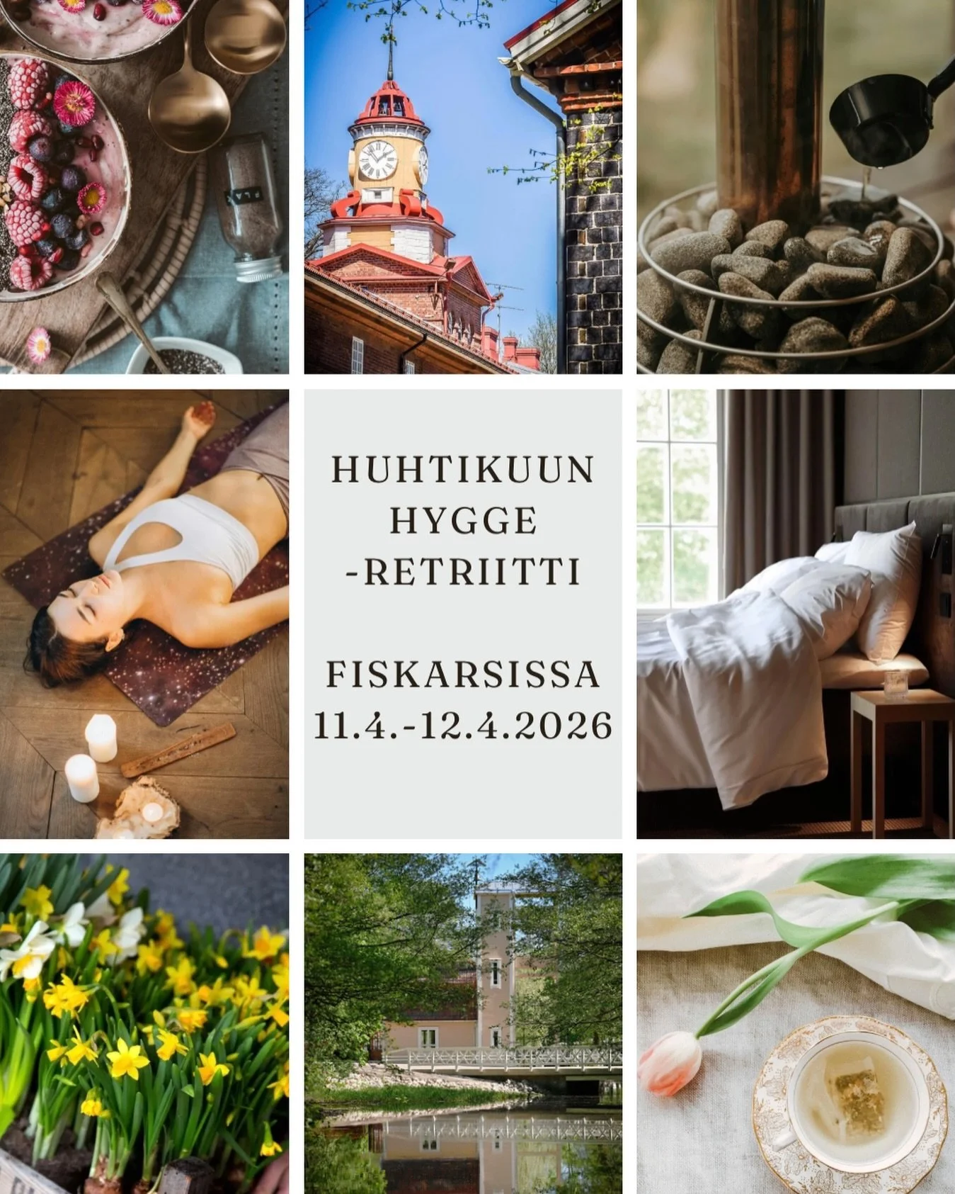 Syd&auml;mellisesti tervetuloa &rdquo;Huhtikuun Hygge&rdquo; -retriitille Fiskarsin ruukkikyl&auml;&auml;n 11.4-12.4.2026 💚✨

T&auml;ll&auml; kev&auml;isell&auml; hyvinvointiretriitill&auml; k&auml;&auml;nnymme talven synkist&auml; varjoista kohti k