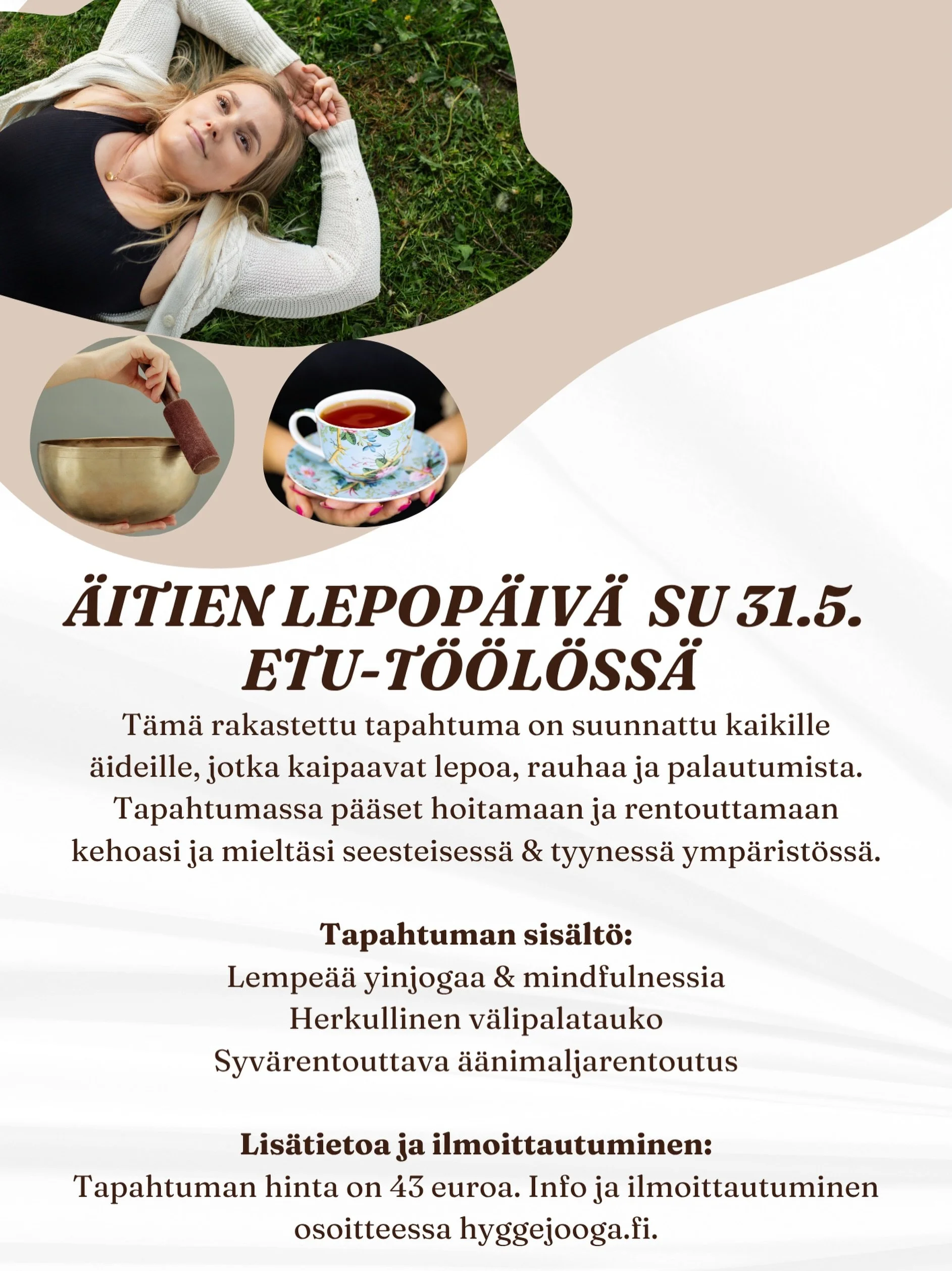 Syd&auml;mellisesti tervetuloa rakastettuun &rdquo;&Auml;itien lepop&auml;iv&auml;&rdquo; -tapahtumaan Etu-T&ouml;&ouml;l&ouml;&ouml;n 🩷 P&auml;iv&auml; on suunnattu arjen supersankareille eli &auml;ideille, jotka ansaitsevat hetken omaa aikaa rauha