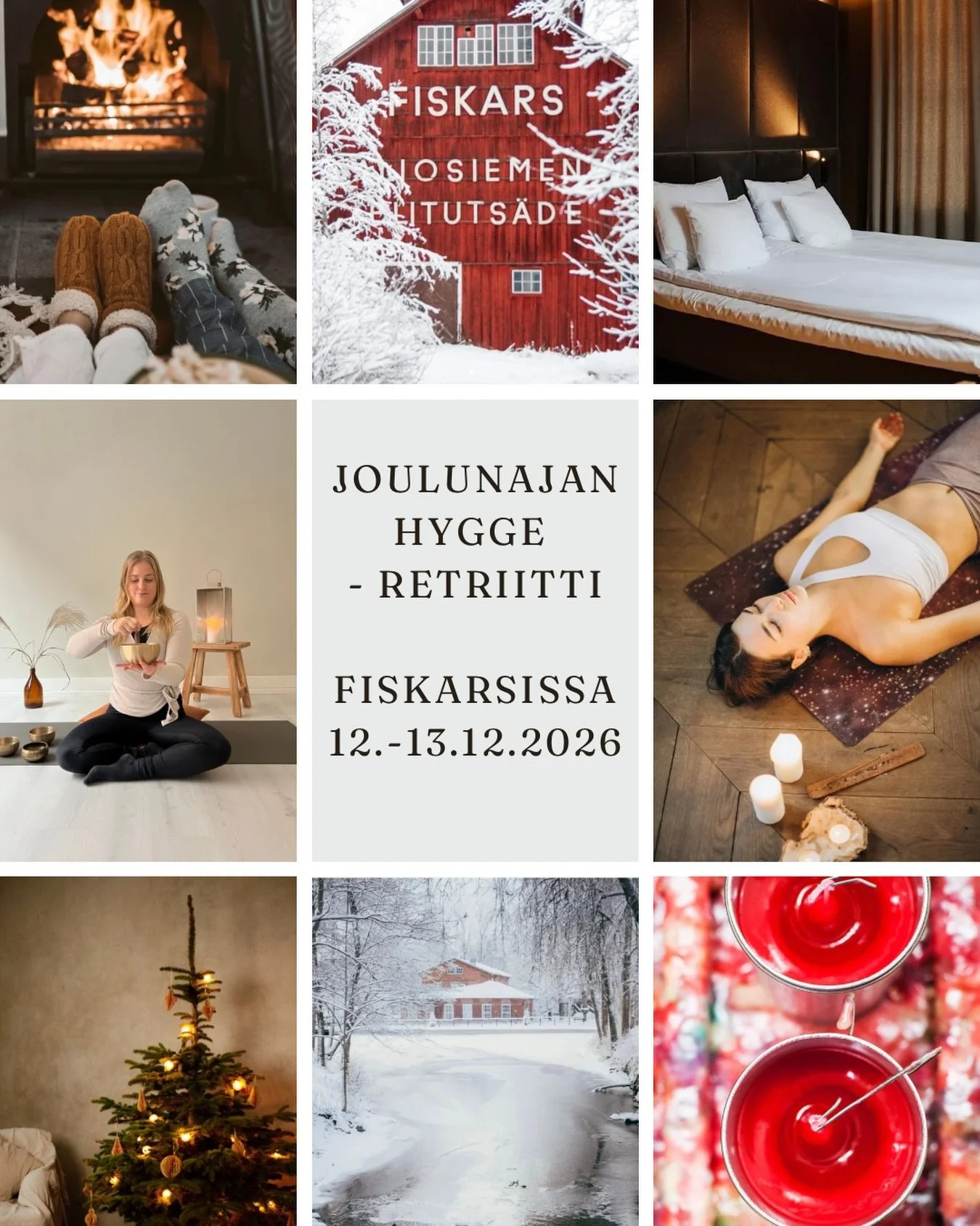 Syd&auml;mellisesti tervetuloa Joulunajan Hygge -retriitille Fiskarsin ruukkikyl&auml;&auml;n 12.-13.12.2026 ✨🎄

T&auml;m&auml; hurmaava retriitti tarjoaa sinulle mahdollisuuden nauttia joulun tunnelmasta kaikilla aisteilla, pys&auml;hty&auml; ja la