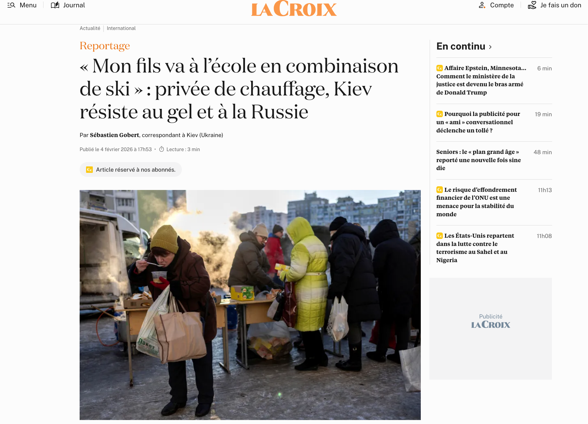 La Croix: “Mon fils va à l’école en combinaison de ski”