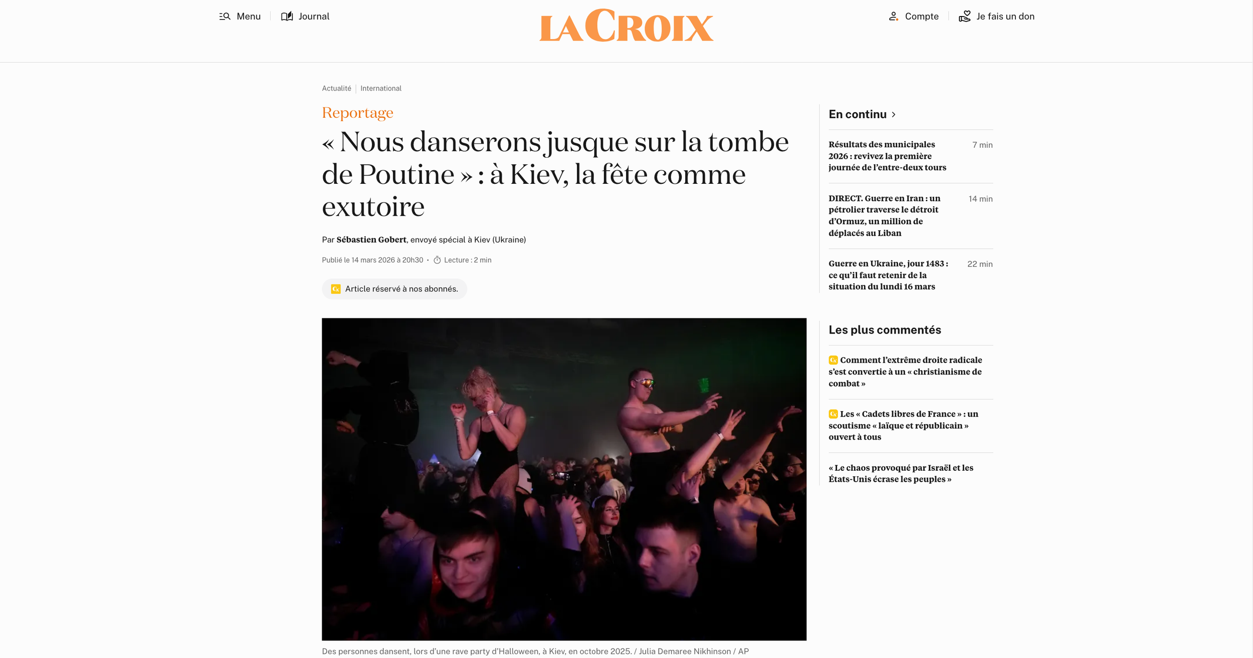 La Croix: “Nous danserons jusque sur la tombe de Poutine”: à Kiev, la fête comme exutoire