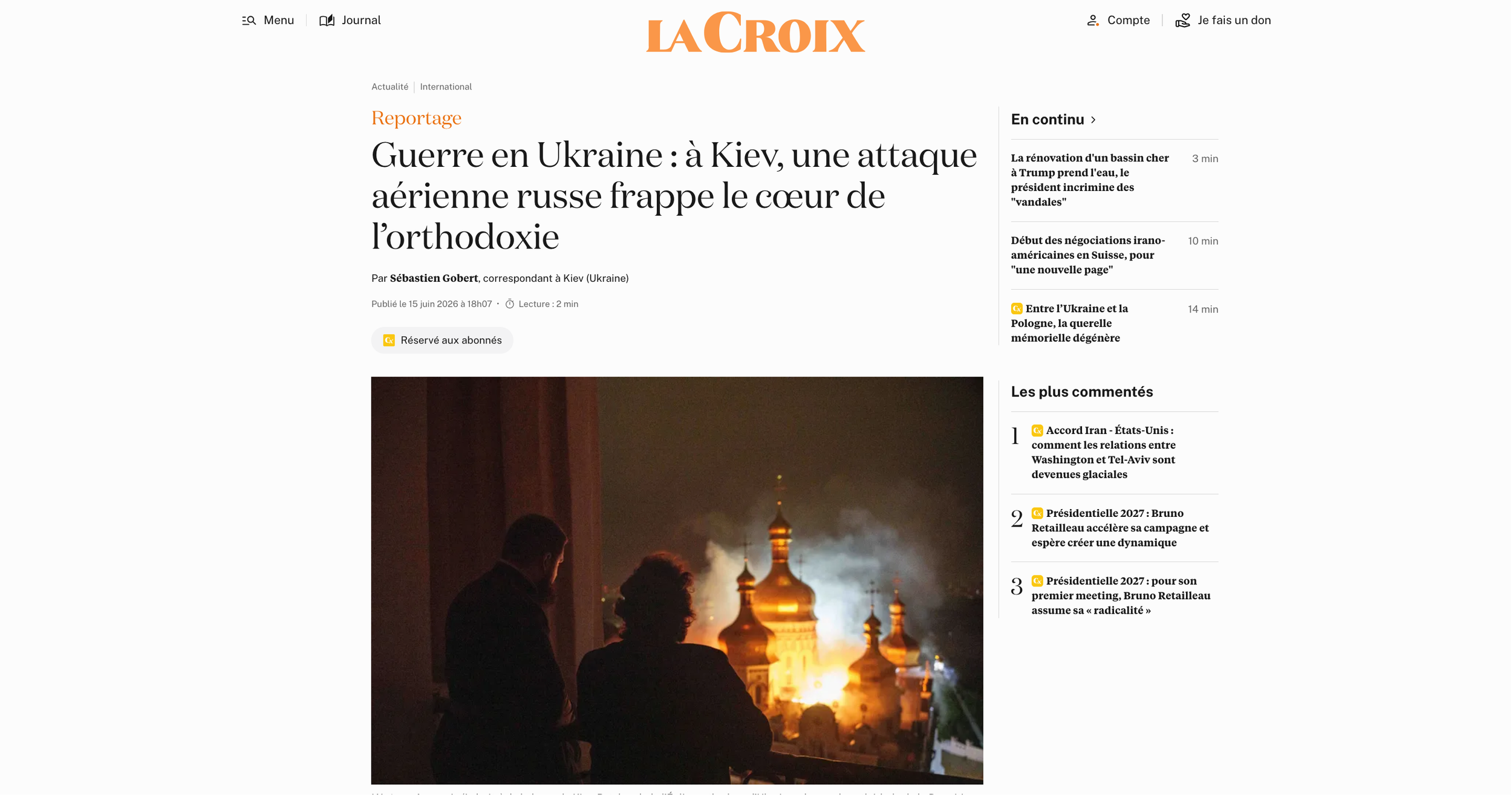 La Croix: à Kiev, une attaque aérienne russe frappe le cœur de l’orthodoxie