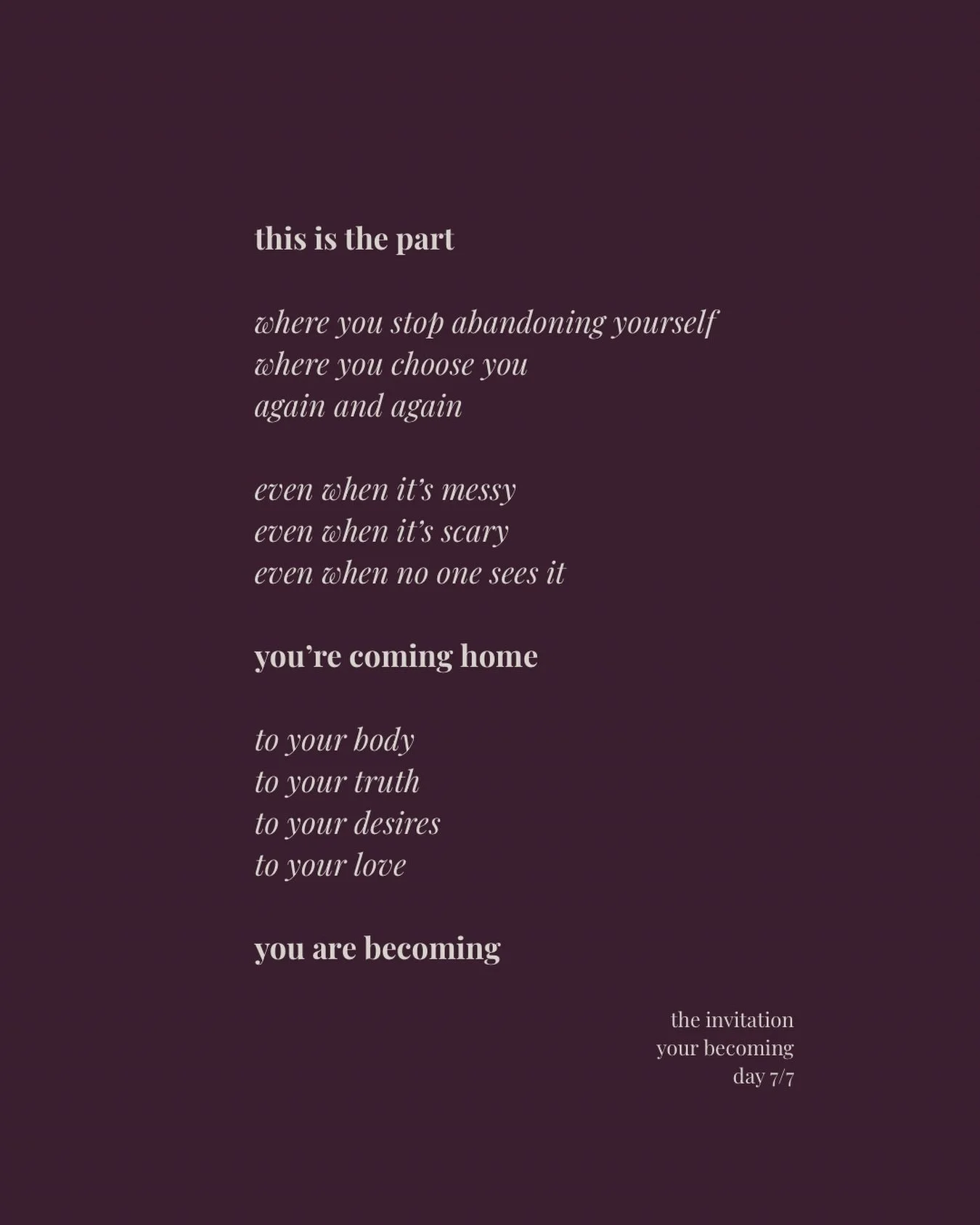 if something in this series opened you
or softened you
or called you forward
you&rsquo;re ready for deeper work

DM me &ldquo;becoming&rdquo;
and we&rsquo;ll begin

💌 the invitation, day 7/7