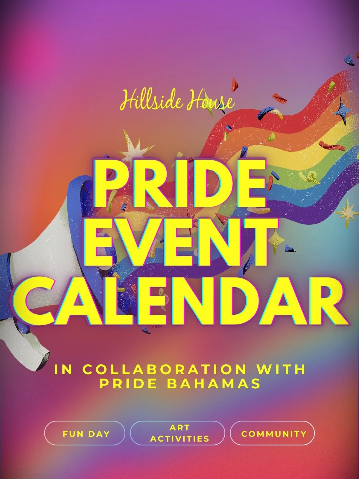 @pridebahamas x Hillside House

We&rsquo;re honoured to be part of this year&rsquo;s Pride celebrations, holding space for art, joy, and community. Join us at Hillside House for three events:

✨ Opening Night &ndash; Kick off Pride with love &amp; ce