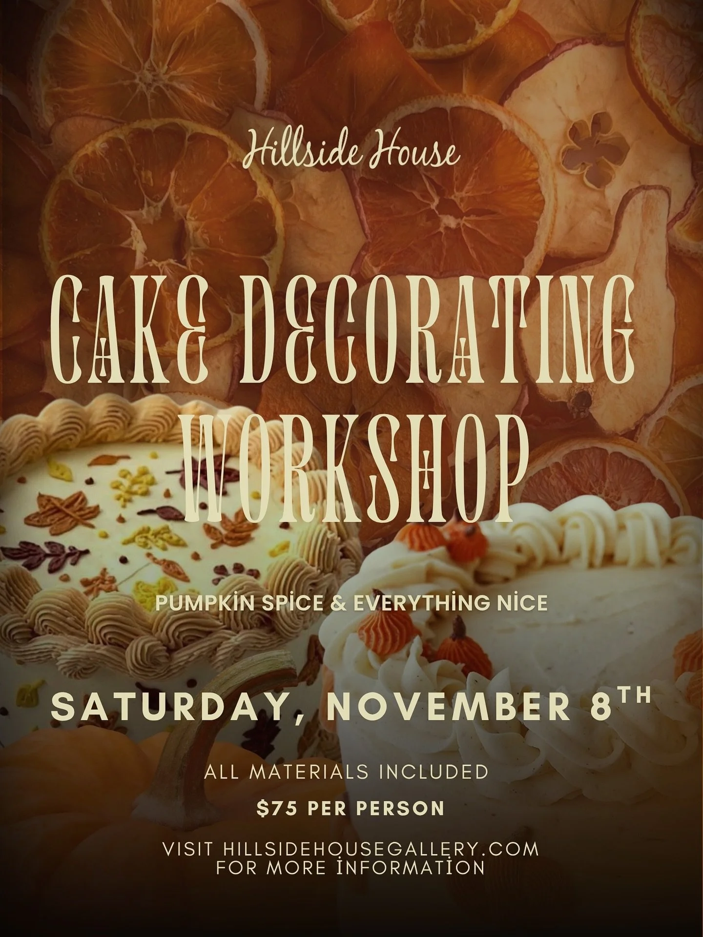 🎃✨ Pumpkin Spice &amp; Everything Nice! ✨🎃
 Join us Saturday, November 8th for a cozy Cake Decorating Workshop filled with sweet treats, fall vibes, and plenty of creativity. 🍰🍂
 Bring your friends, sip something warm, and learn how to make your 