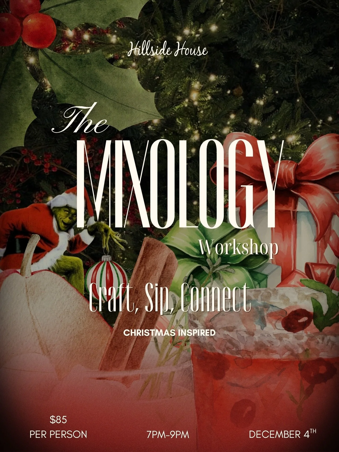 Come sip the season with us ✨🎄 Join our 

Christmas-inspired Mixology Workshop on Dec 4th at 7PM &mdash; festive cocktails, cozy vibes, and a night that feels like holiday magic in a glass. Click the link in our bio to sign up or send us a DM to RSV