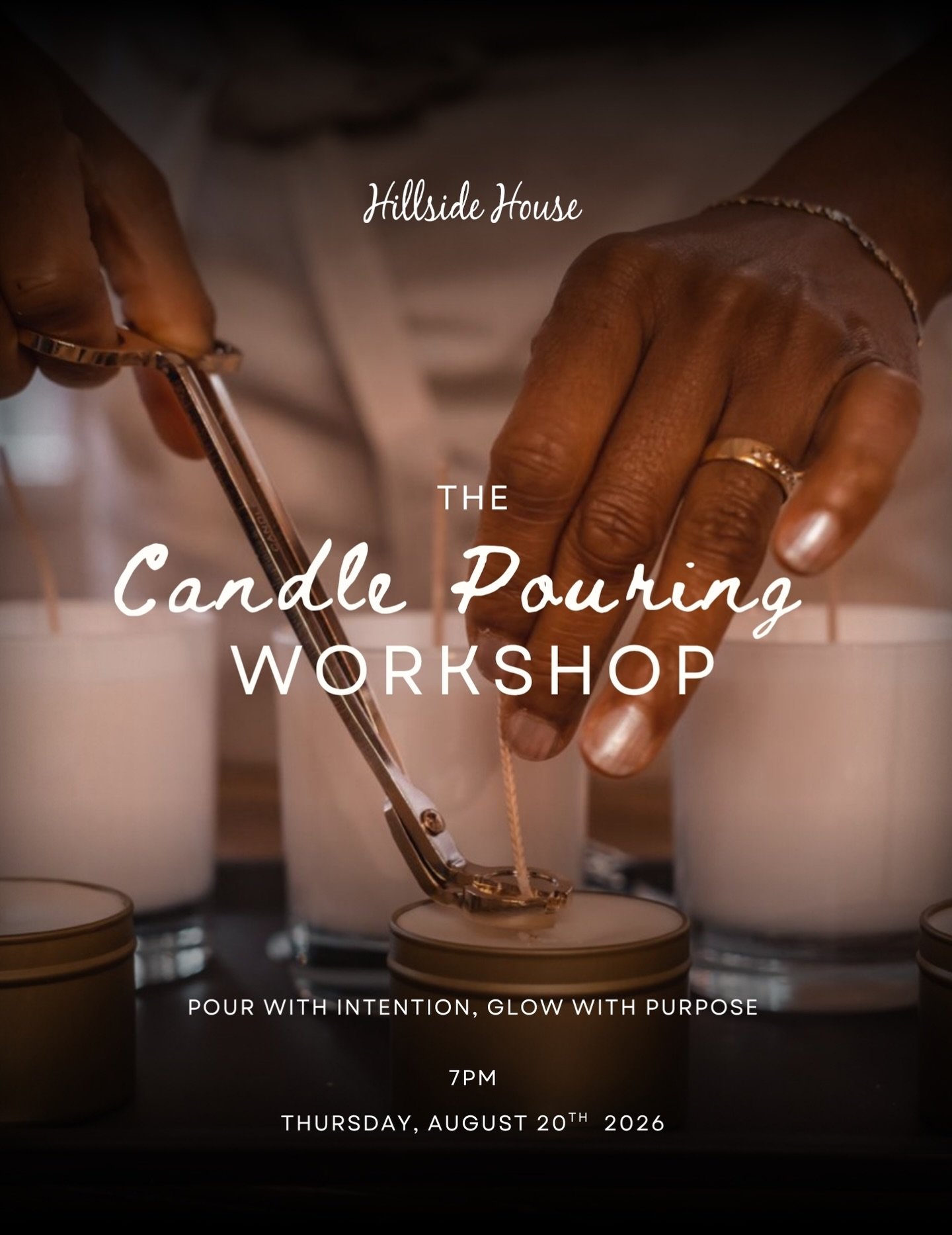 🕯️ Pour with intention. Glow with purpose. ✨

Join us on Thursday, August 20th for an evening of creativity and calm at our Candle Pouring Workshop. Create your own custom candle as you explore beautiful fragrances, learn the art of candle making, a