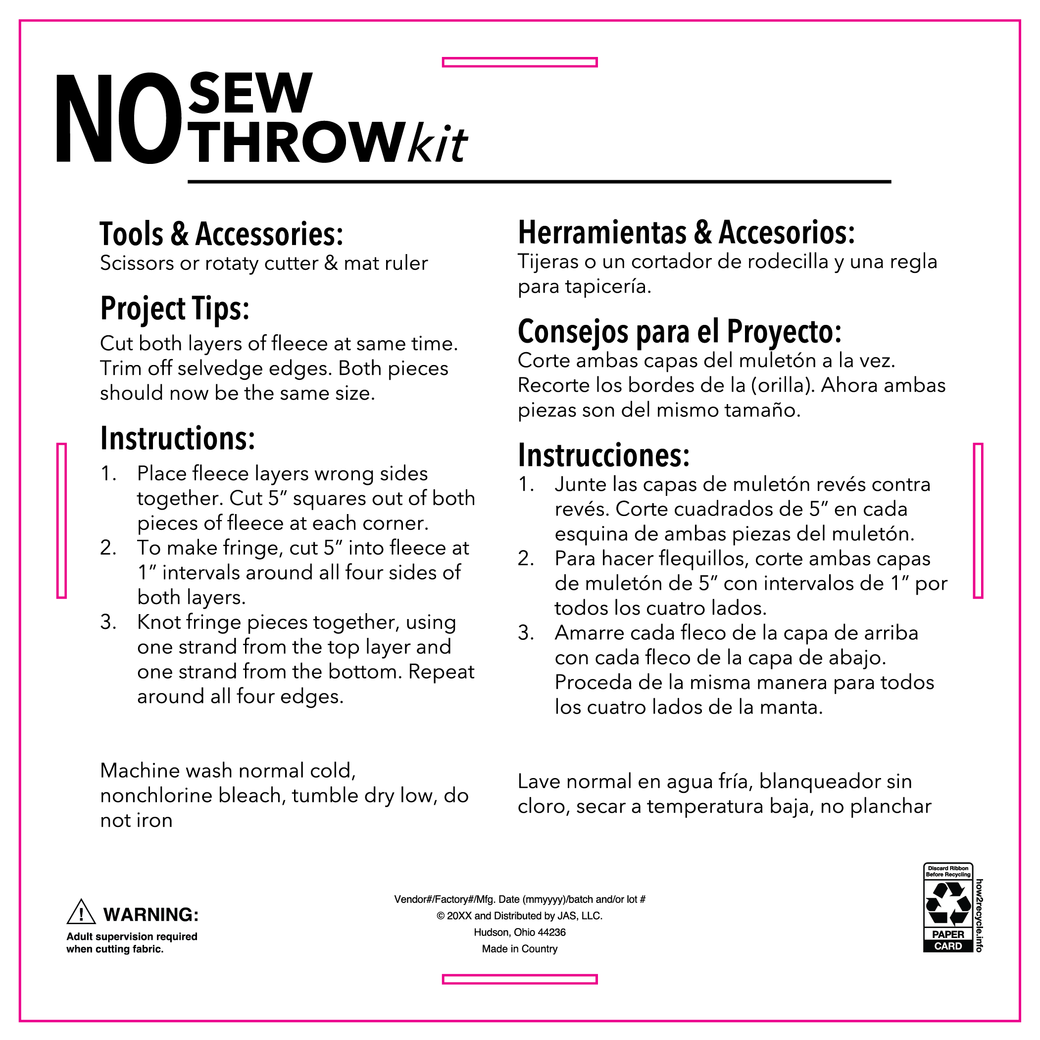 No Sew Throw Kit back panel