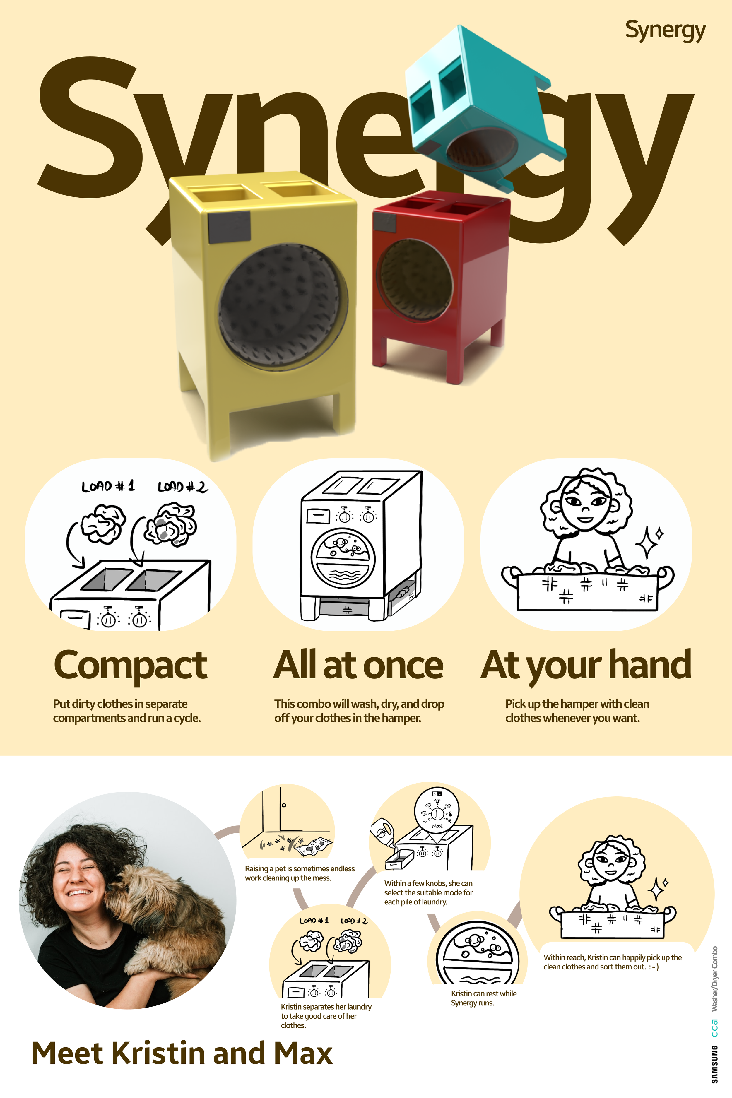 Conceptual washer and dryer for space efficiency
