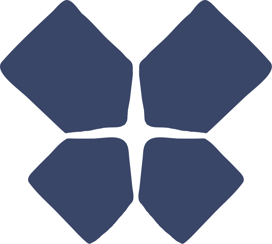 Four irregularly shaped navy blue tiles arranged in a diamond pattern on a black background.